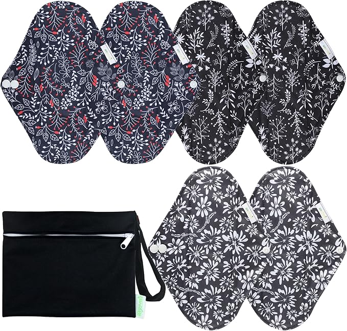 wegreeco Charcoal Reusable Sanitary Pads - Cloth Sanitary Pads | Light Incontinence Pads | Reusable Menstrual Pads - 1 Cloth Mini Wet Bag (Small, Summer Flowers)