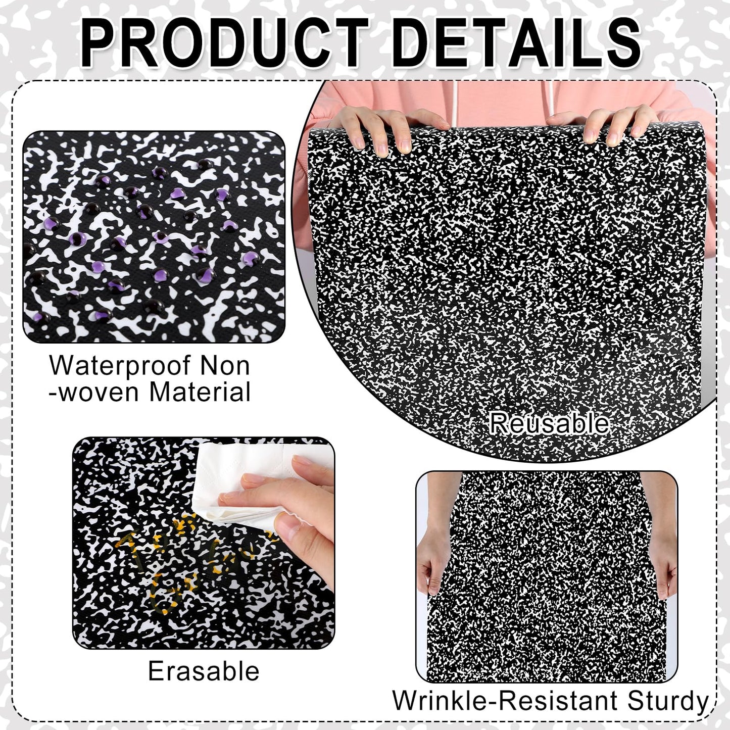 Black Composition Bulletin Board Roll Reusable Waterproof Erasable Composition Notebook Non-Woven Fabric Bulletin Board Roll Black and White Background Poster for Classroom Decor Wrap Craft 15.7"x20ft