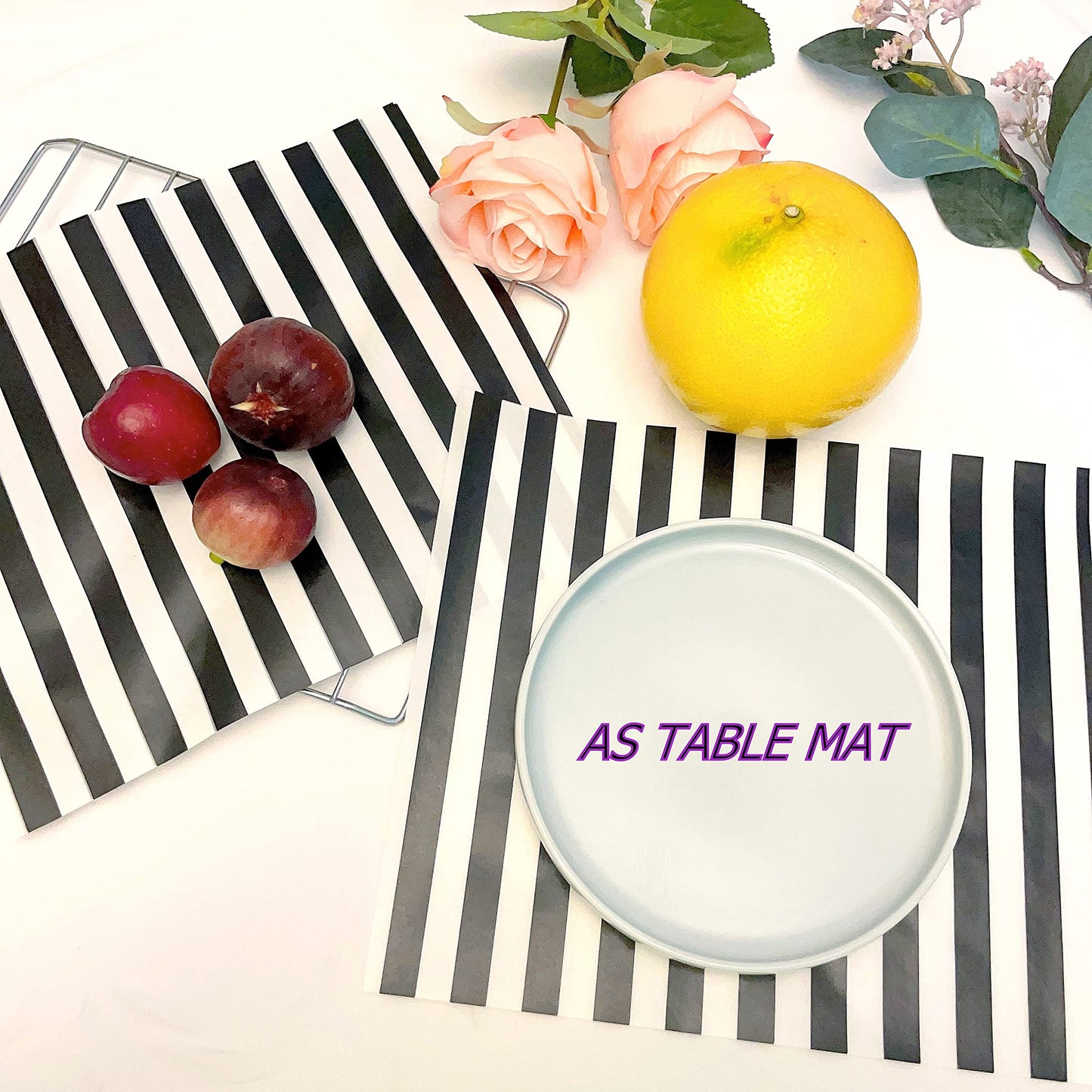 Suiwen 150 Black and White Striped Wax Paper, Food Wrap, Greaseproof, Waterproof, 25*22cm, 150 Sheets