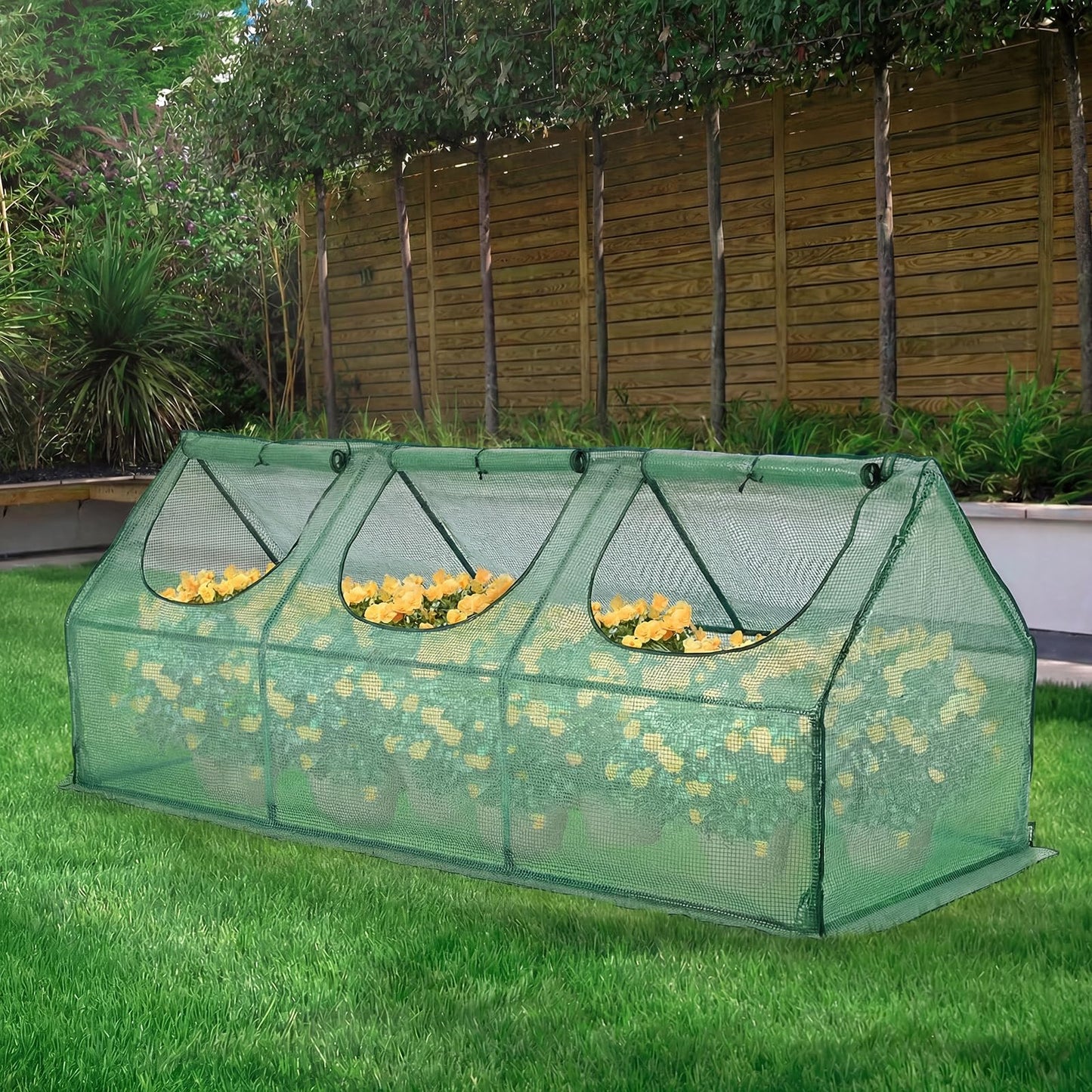 BPS 9x3x3 ft Mini Greenhouse with Green PE Cover UV-Protected Roll-Up Zipper Doors, Ideal for Indoor or Outdoor Use on Raised Garden Beds
