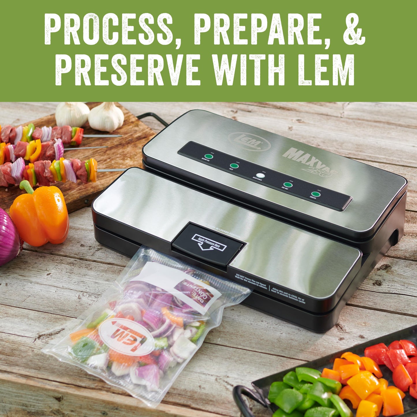 LEM Products MaxVac 250 Stainless Steel Vacuum Sealer with Built-In Bag Holder and Cutter, Silver and Black