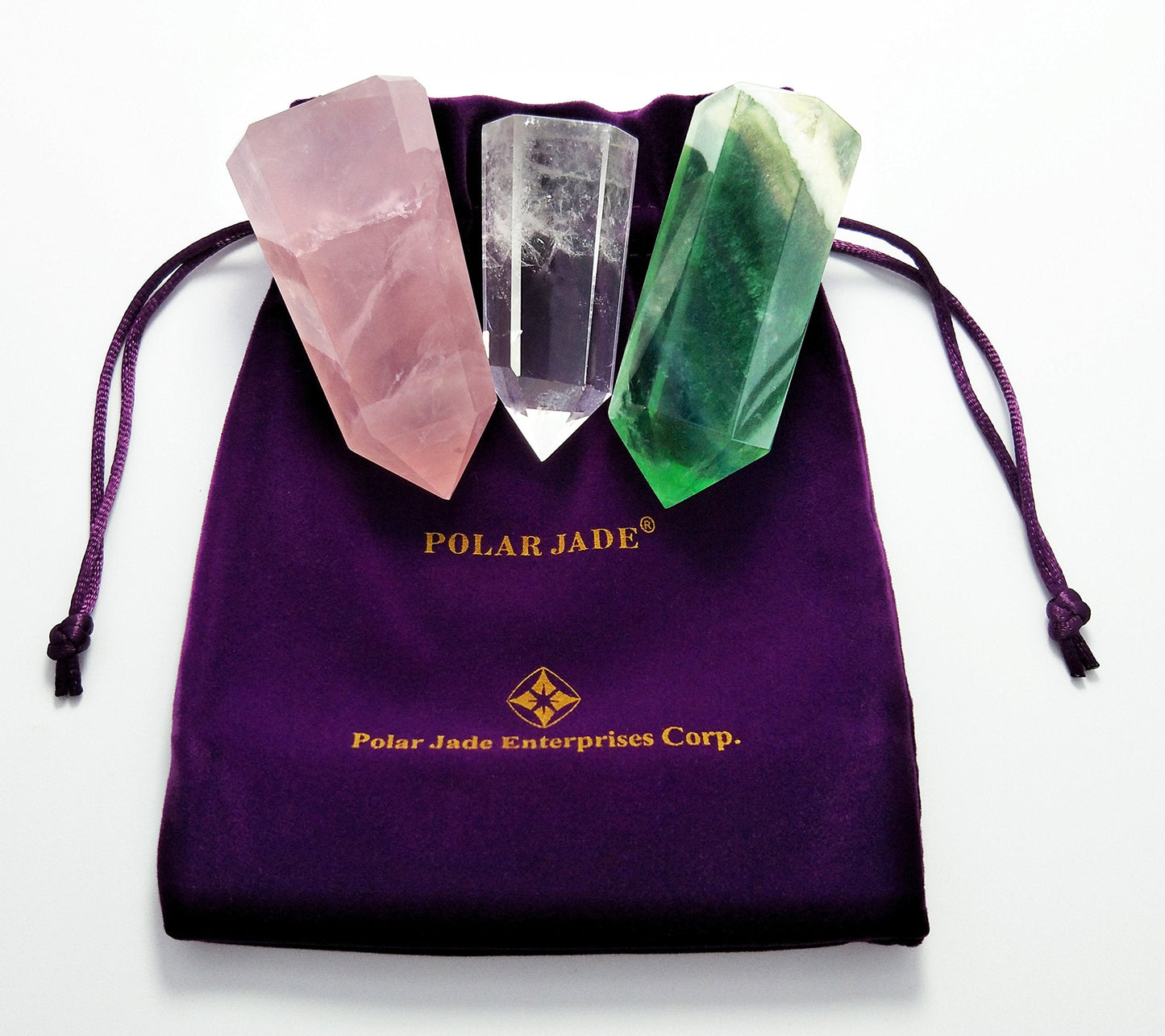 Set of 3 Healing Crystal Wands of 3 Stones, Rose Quartz, Clear Quartz, Fluorite, Pointed & Faceted Prism Bars for Reiki Chakra Meditation Therapy Deco