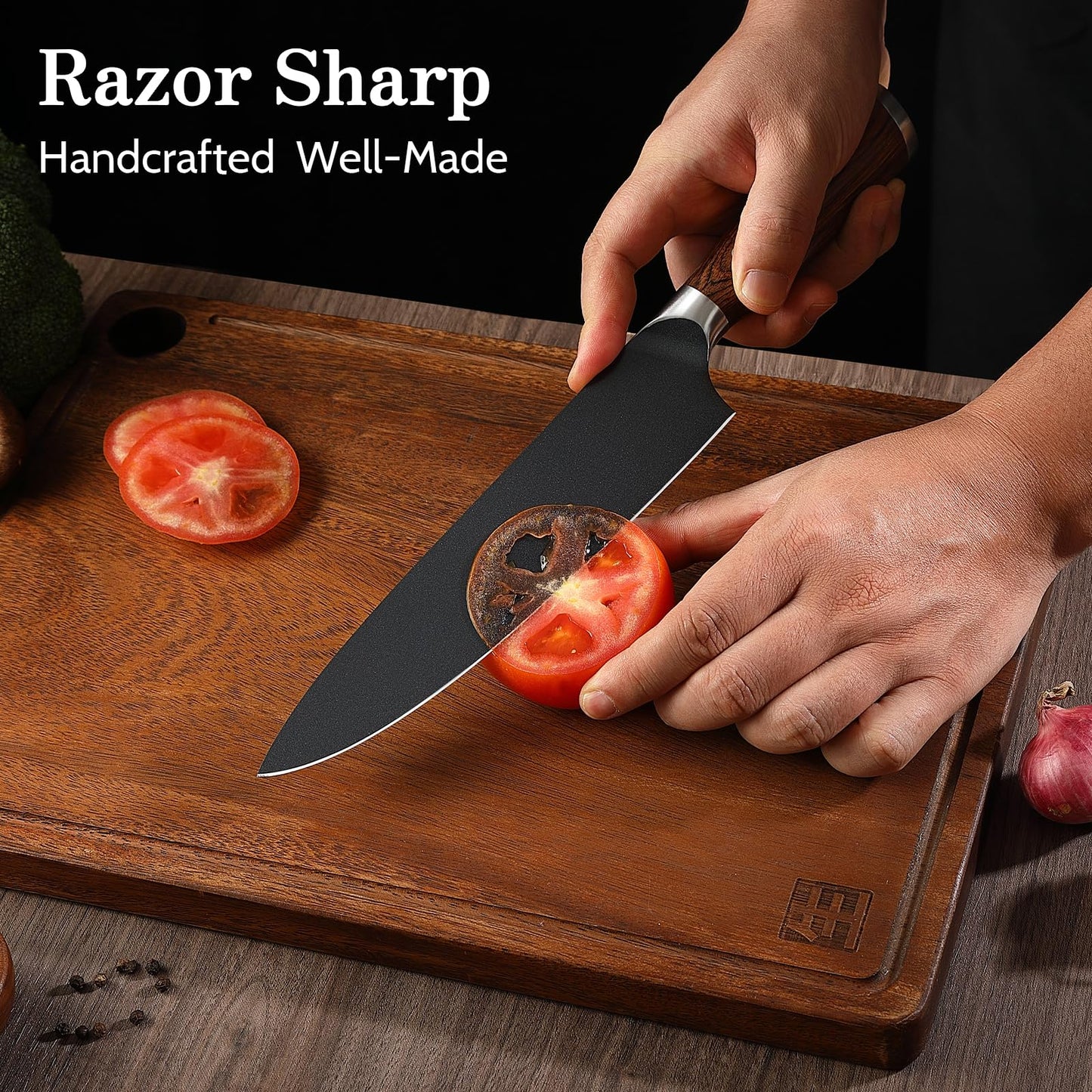XCHIEF PRO Kitchen Knife Set, 4 Pieces Japanese High Carbon Stainless Steel Chef Cooking Knife Set, Ultra Sharp Professional Chef Santoku Utility Knives (Black)