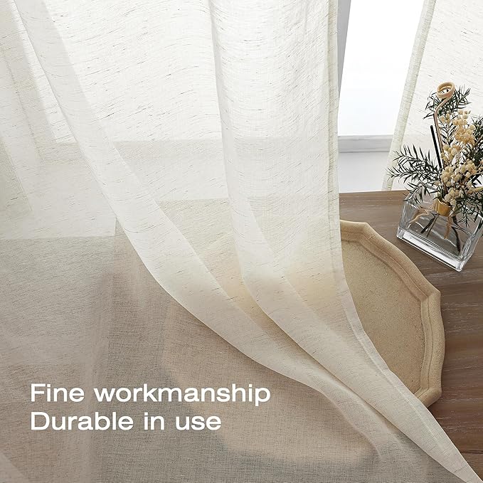 Simplebrand Natural Linen Textured Sheer Curtains 84 inches Length 2 Panels Set, Sheer Curtains Light Filtering Rod Pocket Window Sheer Curtain Panels, Elegant Curtains & Drapes for Bedroom, 40" W