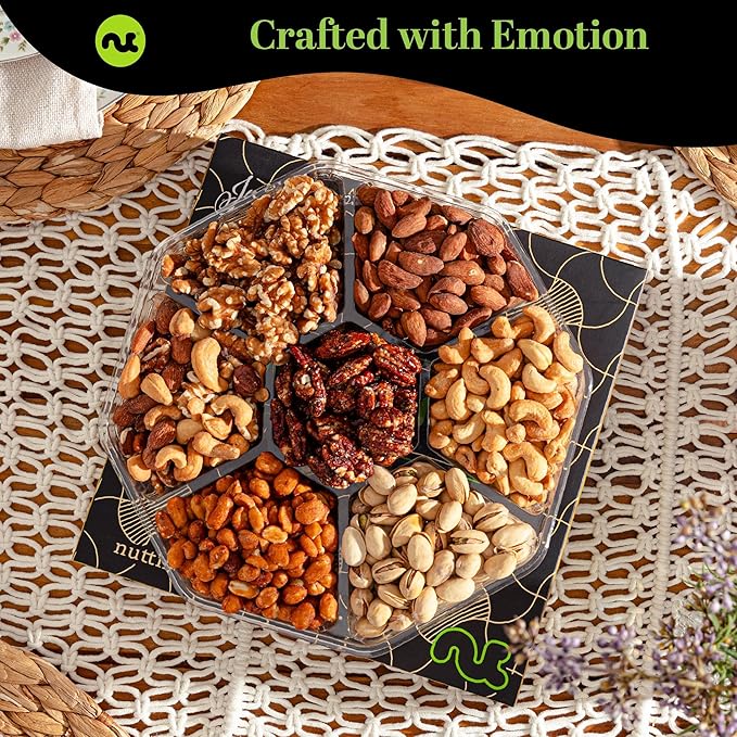 NUT CRAVINGS - Halloween Treats For Adults Mixed Nuts Gift Basket in Black Gold Box (7 Assortments, 1 LB) Holiday Xmas Christmas Food Arrangement, Healthy Snack Care Package, Food Assortments