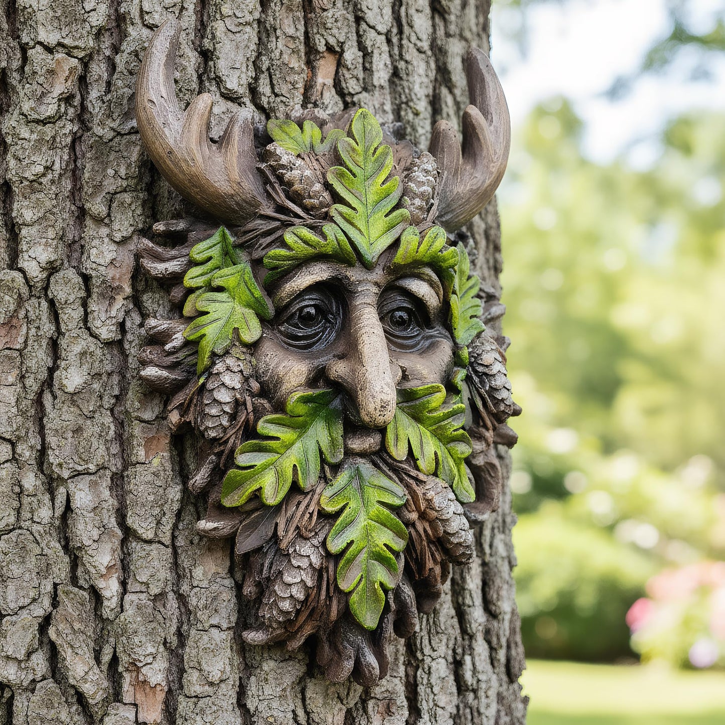 Euiroet 8.3" Real Tree Face Hugger Statue, Garden Outdoor Resin Sculpture with Foliage Features, Fairy Elve Accent Yard Art, Halloween Trees Decorations Outdoor Wall Mounted Statue