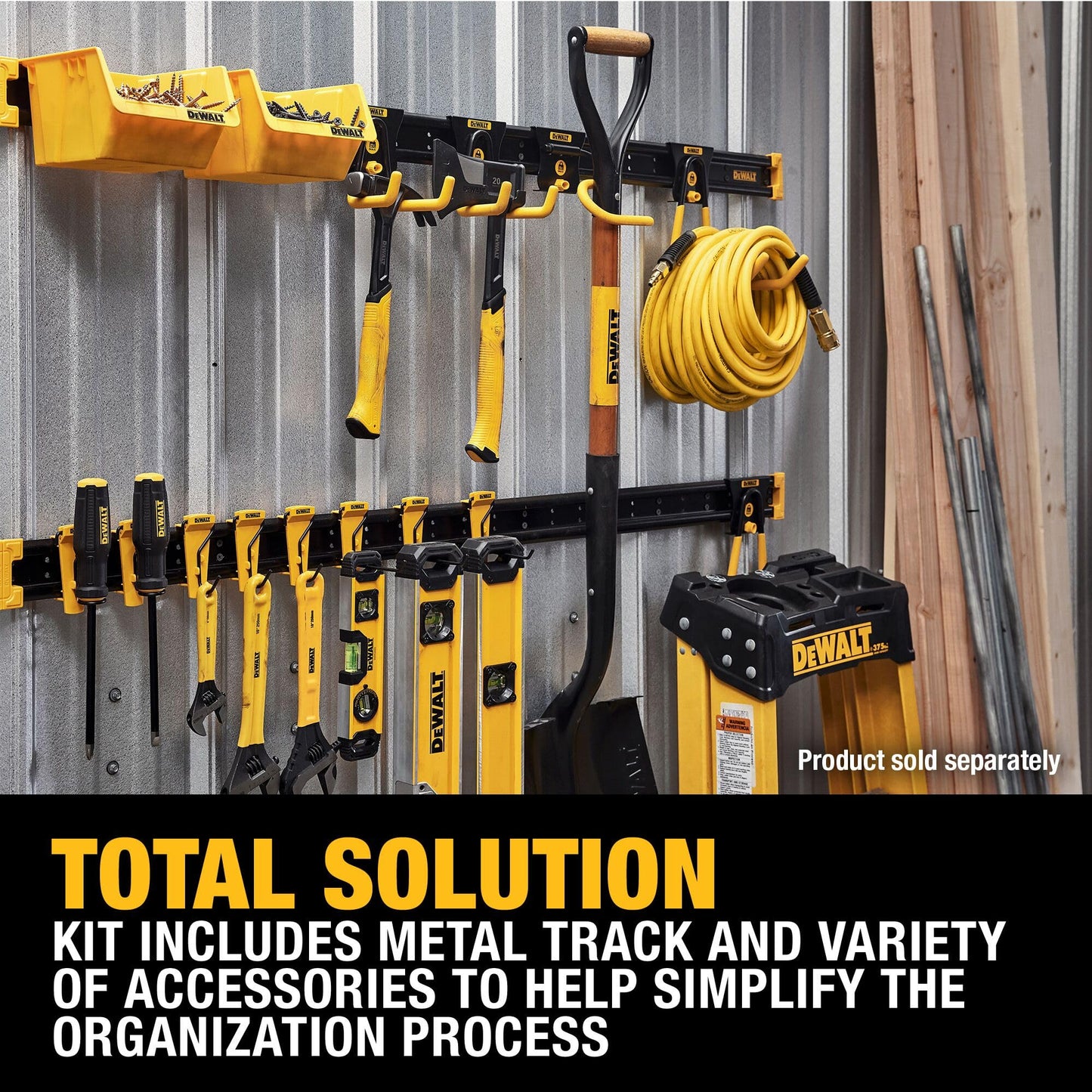 DEWALT Tool Organizer, 21 Piece Accessory Starter Kit, Includes 2 Metal Rails, 13 Hooks, and 2 Plastic Bins, DEWALT Workshop Storage System Compatible (DWST82801)