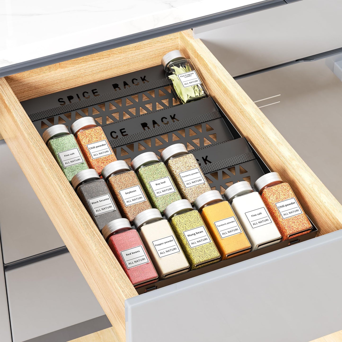 BOIVSHI Spice Drawer Organizer, 4 Tier Metal Spice Organizer for Drawer Insert, Spice Organization for Drawer, Kitchen, Countertop, Pantry (Jars Not Included)