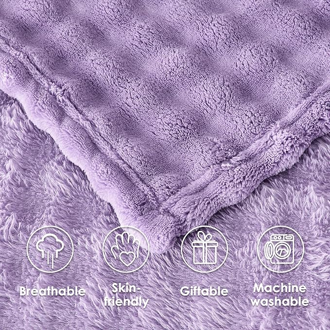 SOCHOW Dusty Purple Bubble Fleece Blanket for Couch, Super Soft Cozy Cute Throw Blanket for Women, Decorative Fuzzy Flannel Blanket, 50 x 60 Inches