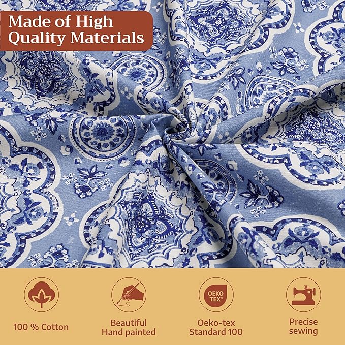 Maison d' Hermine Table Cloth Square Table 100% Cotton 60 x 60 Inches Tablecloth Reusable Decorative for Dining Room Farmhouse Home Valentines Day Decorations Spring Summer - Melodie Bleue