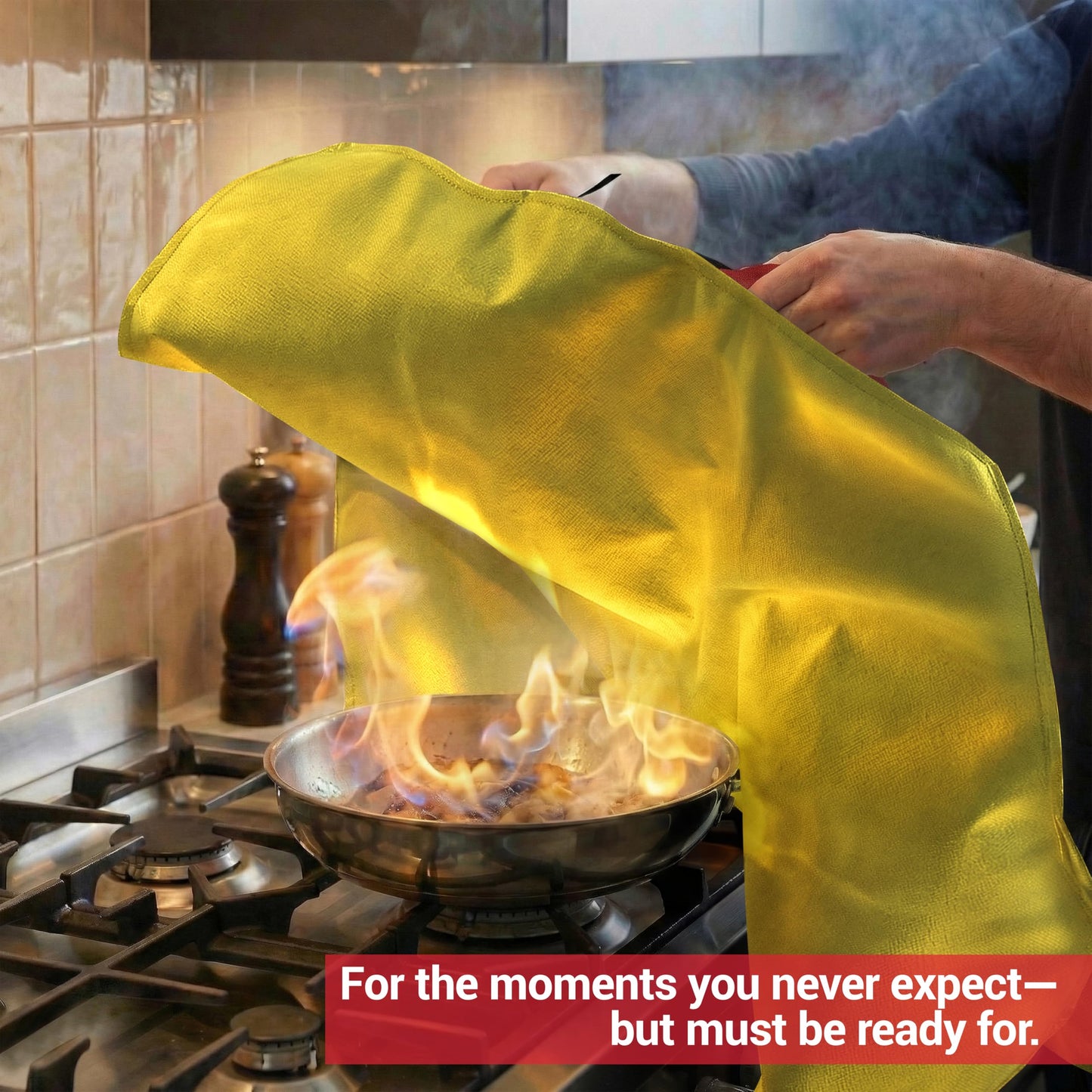National Park Foundation Partner Emergency Silicone Fire Blanket with Safety Handles, 40"x40" Silicone Coated UM9 Fiberglass Fire Blanket, Home and Kitchen Fires, Camping Gear, Designed in USA(2Pk)