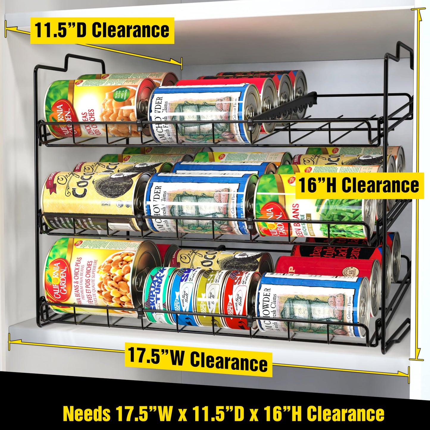 Deco Brothers Stackable Can Rack Organizer for Kitchen and Pantry, 3 Tier, Black