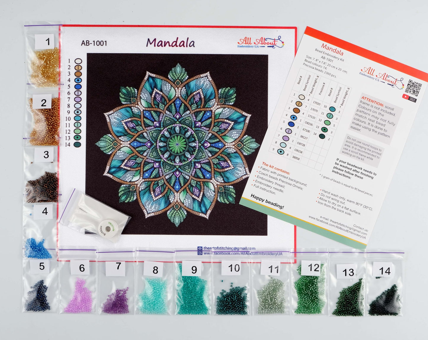 AllAboutEmbroideryUA Bead Embroidery kit Mandala AB-1001 Beaded Cross Stitch kit