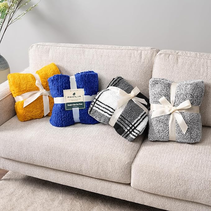 PAVILIA Sherpa Throw Blanket for Couch Sofa, Blue Fluffy Warm Plush Blanket for Bed, Cozy Super Soft Lightweight Throw, Fuzzy Decorative Blanket, All Season Home, 50x60
