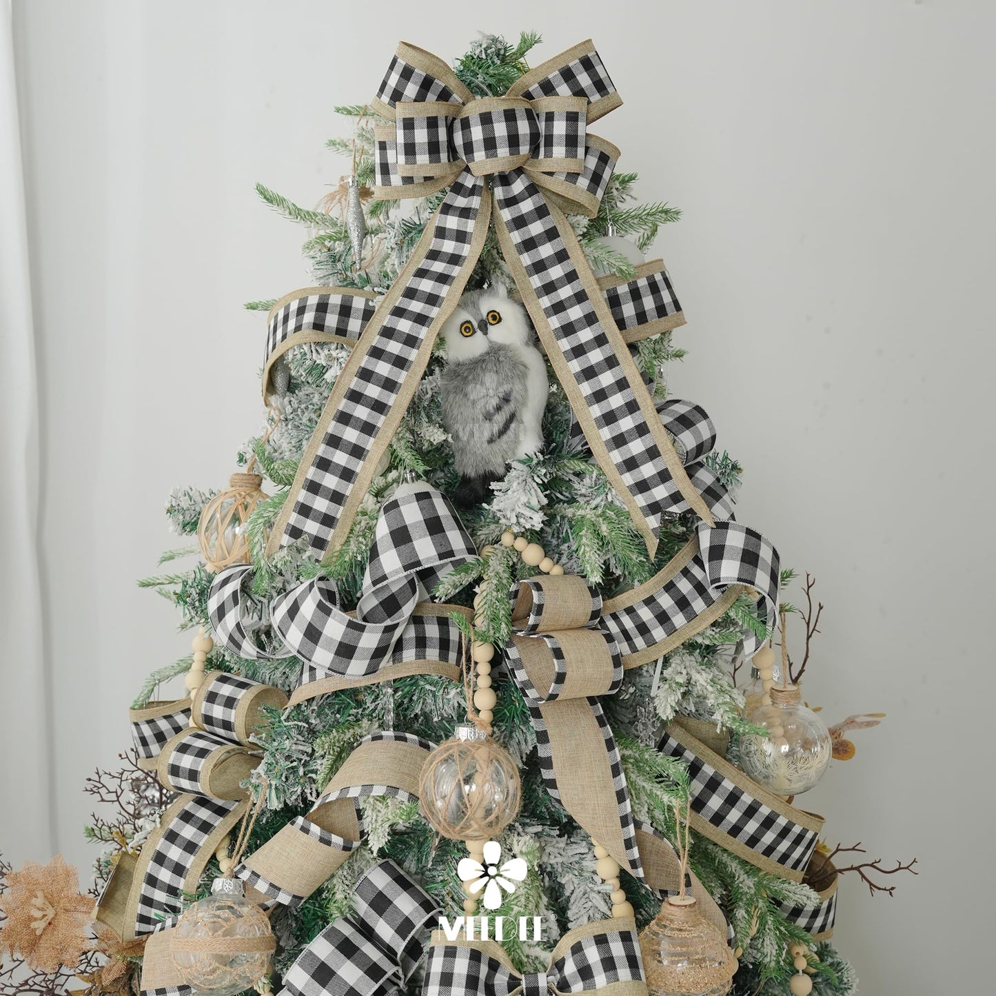 MEEDEE Buffalo Plaid Ribbon with Burlap Wired Edges 2.5 Inch Wide 10 Yards Black and White Ribbon for DIY Bows, Christmas Tree, Gift Wrapping, Wreaths