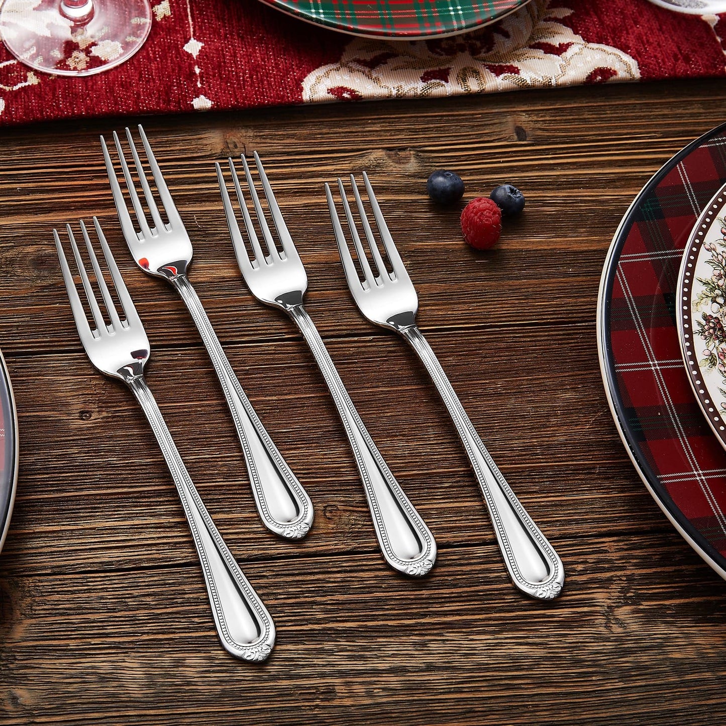 KEAWELL Pearl Edge 4-Piece Premium Fork Set, 18/10 Stainless Steel, Fine Silverware with Mirror Finish, Dishwasher Safe (4, 8" Dinner Forks)