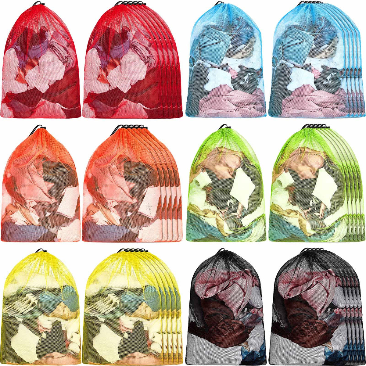 36 Pcs 32x24 in Large Laundry Bag Colorful Extra Large Mesh Laundry Bag Bulk with Drawstring Heavy Duty Mesh Machine Washable Drawstring Pouch (36 Count)