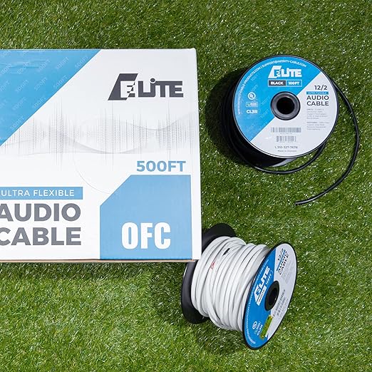 Elite 16/2 Speaker Wire 100ft, UL Listed, CMR/CL3R, (Riser/in-Wall & Outdoor/In-Ground (Direct Burial)- 100% Oxygen Free Pure Bare Copper (OFC), 16AWG/2-Conductor, 100ft Bulk Cable (65 Strands) White