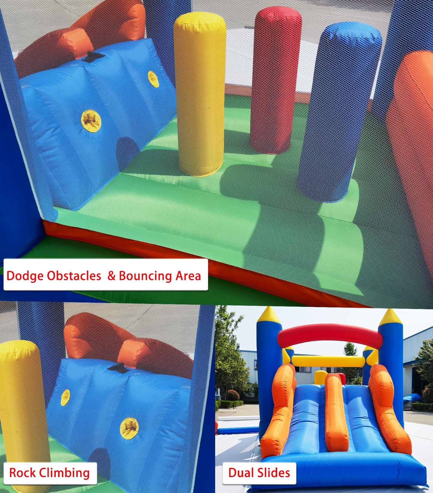 HuaKastro 16.3x7.2FT Kids Inflatable Obstacle Bounce House with Dual Racing Slides, Crawl Tunnels, Climbing, Obstacles, Jumping All in One Castle Great for Children's Outdoor Party - with Blower