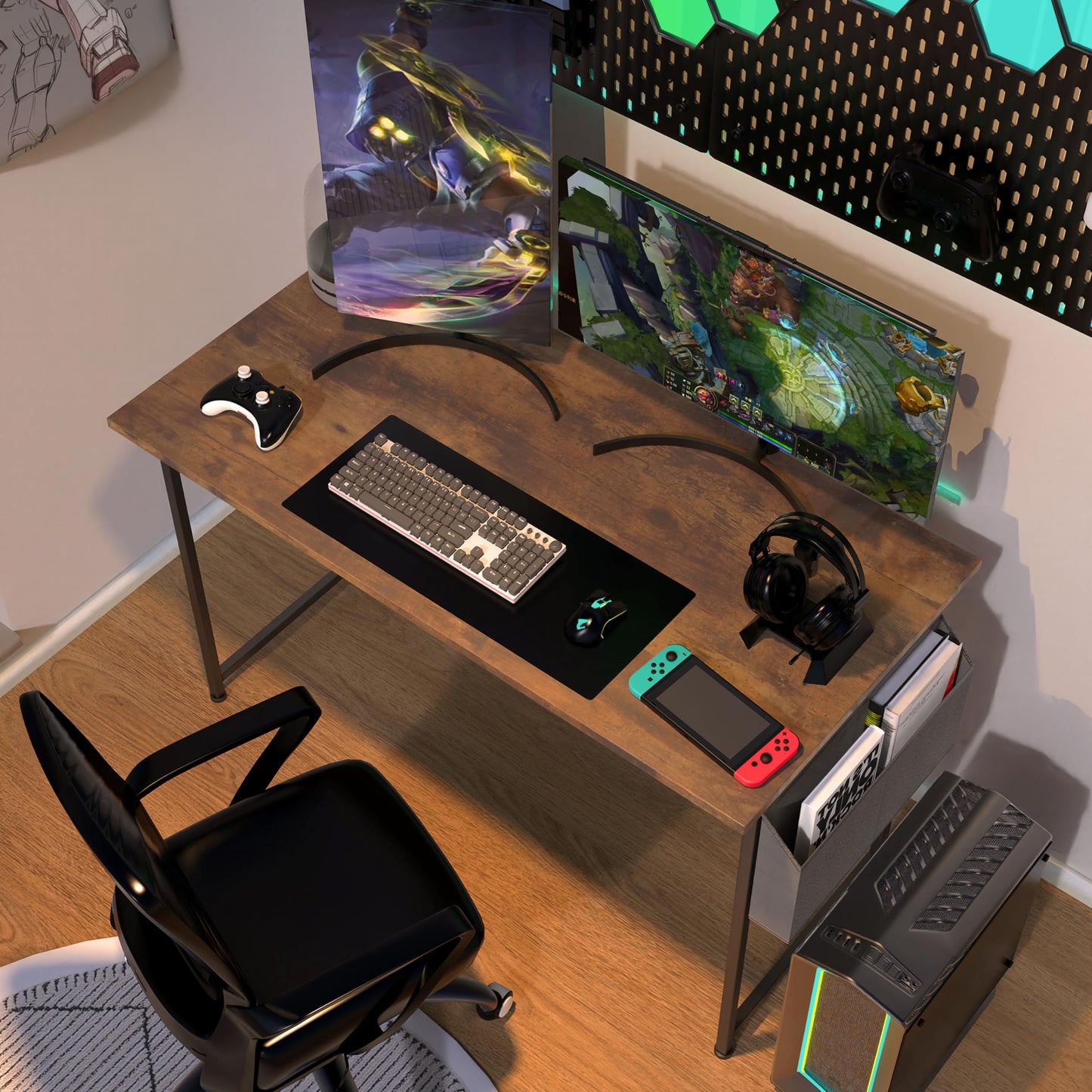 Small Space Writing Desk with Headphone Hooks, Modern Simple Design, Suitable for Study, Home Office and Living Room