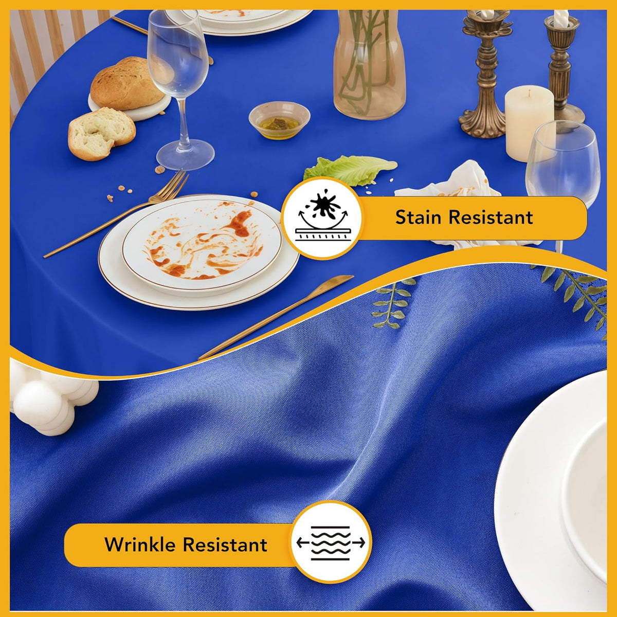 6-Pack Royal Blue Round Tablecloths, 132 Inches, Stain-Resistant Polyester for 6-8 Ft Round Tables - Washable Table Covers for Weddings, Banquets, Birthday Parties, Events
