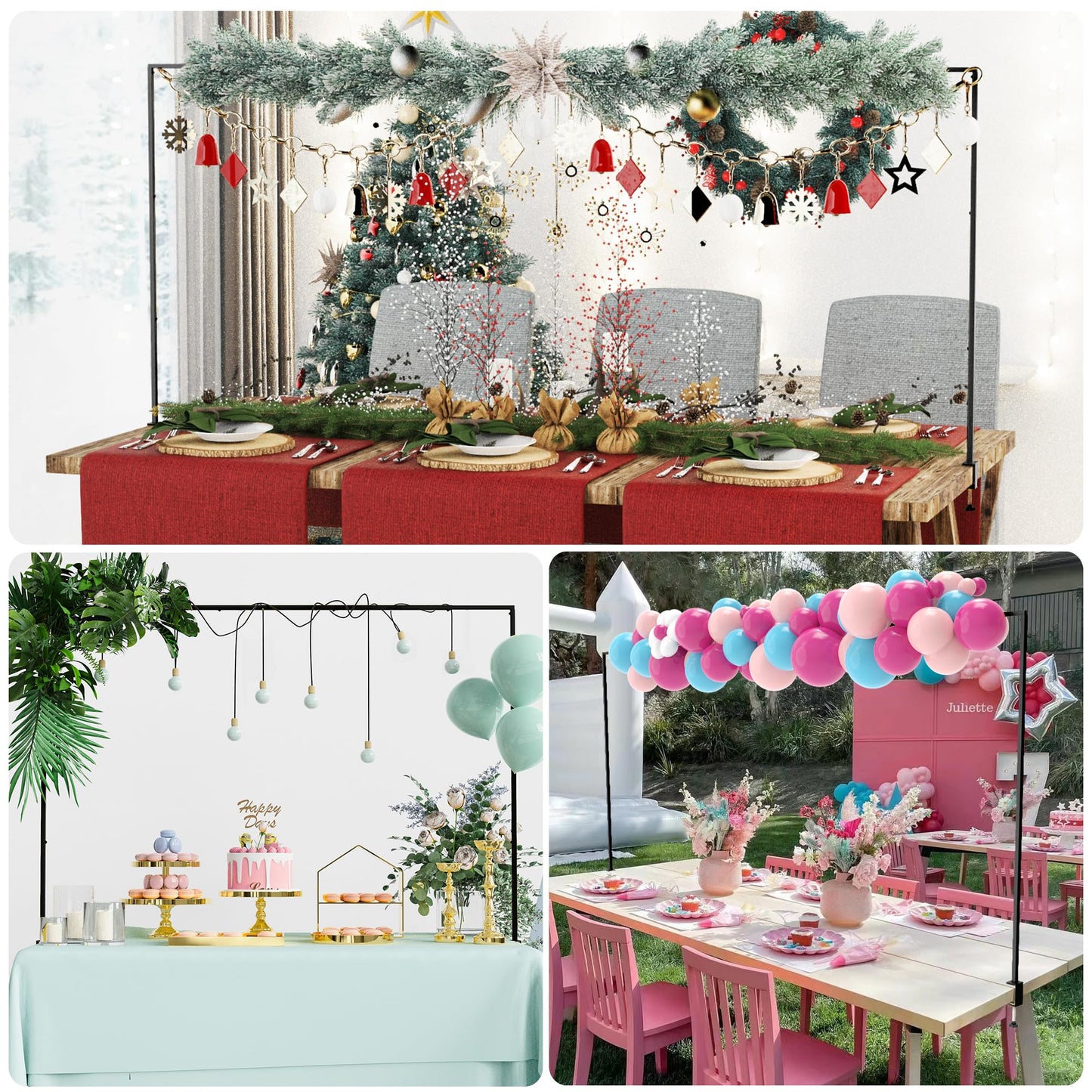 Fomcet Over The Table Rod Stand with Clamps 13"-42'' Tall 29"-98" Length Metal Black Adjustable Table Arch Hanging for Wedding Birthday Party Christmas Anniversary Decoration
