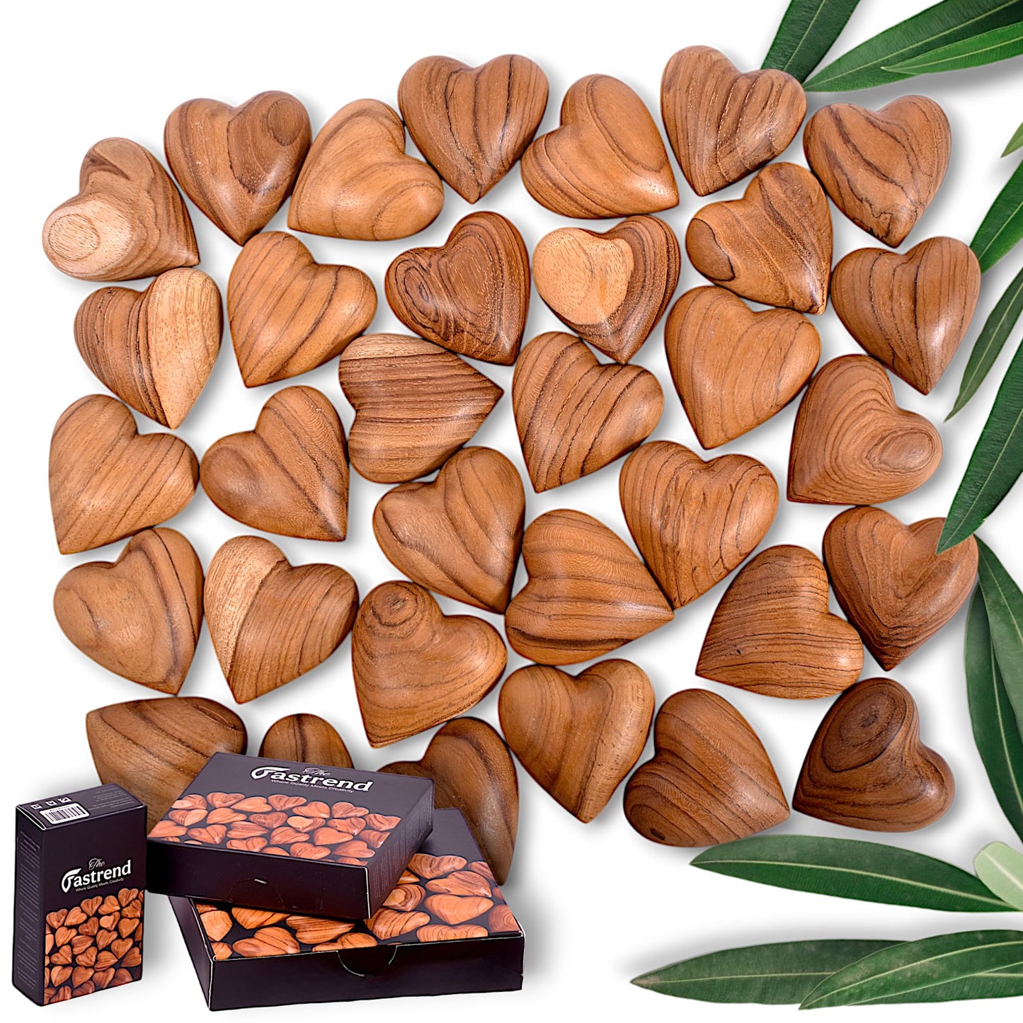 THE FASTREND Handcrafted Wooden Heart Sculpture Solid Natural Wood Decor | Romantic Gift for Anniversary, Wedding & Valentine's Day Set of 2