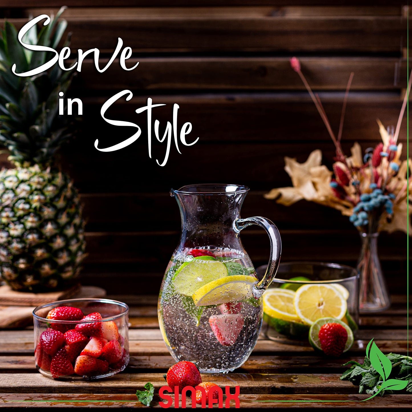 Simax Glass Pitcher With Spout, SMALL 1 Quart Borosilicate Glass Pitchers With Handle,Glass, Cocktail Pitcher, Margarita, Sangria, Beverage Pitchers