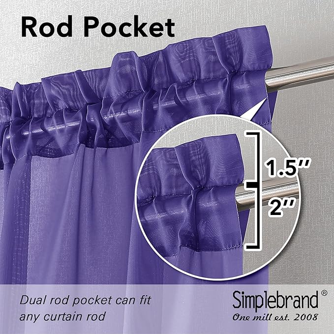 Simplebrand Purple Short Sheer Curtains 45 Inch Length for Small Windows, Rod Pocket 2 Panels Set Solid Voile Drapes Window Sheer Curtains for Bedroom Bathroom Kids Room Kitchen, 42x45 Inch