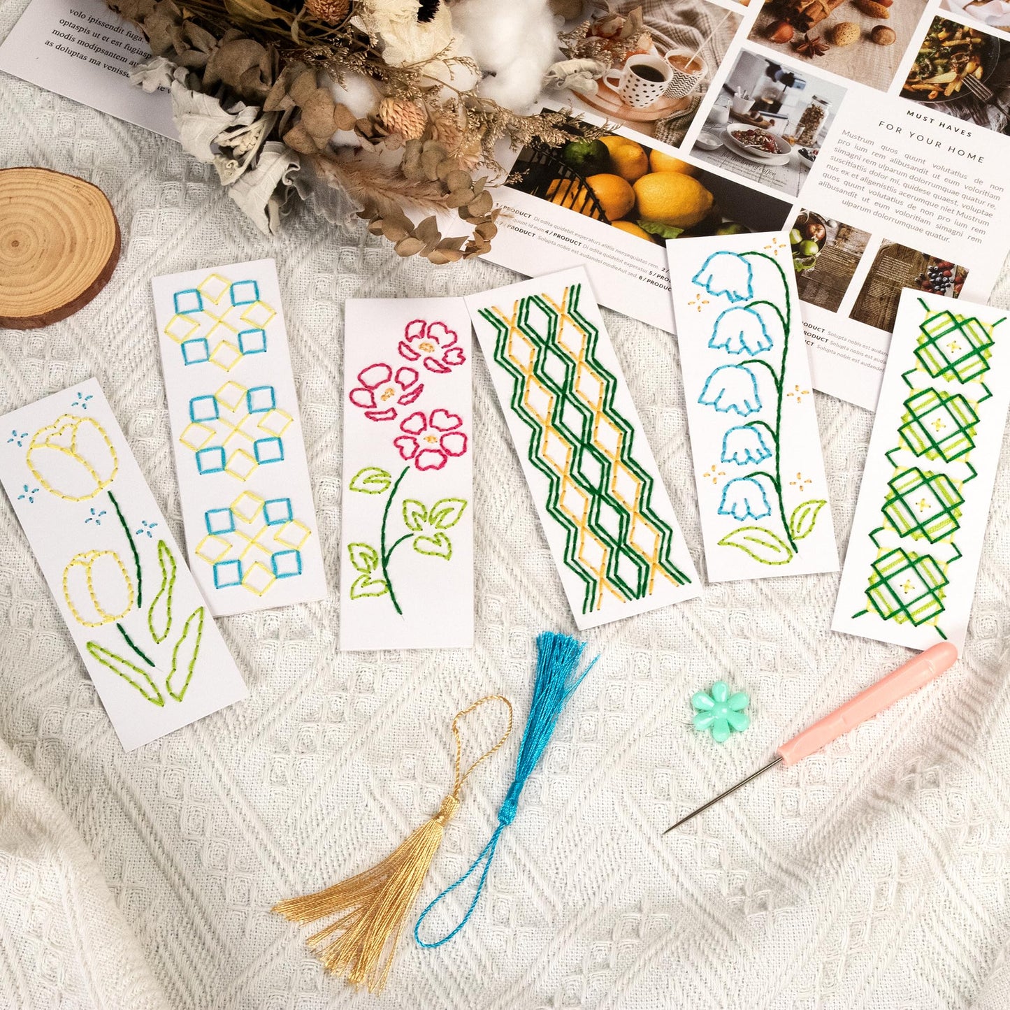 SWATOM DIY Bookmarks Embroidery Kits for Adults Make Your Own Personalized Embroidered Cardstock Bookmark Making Kit for Beginners Classroom Projects