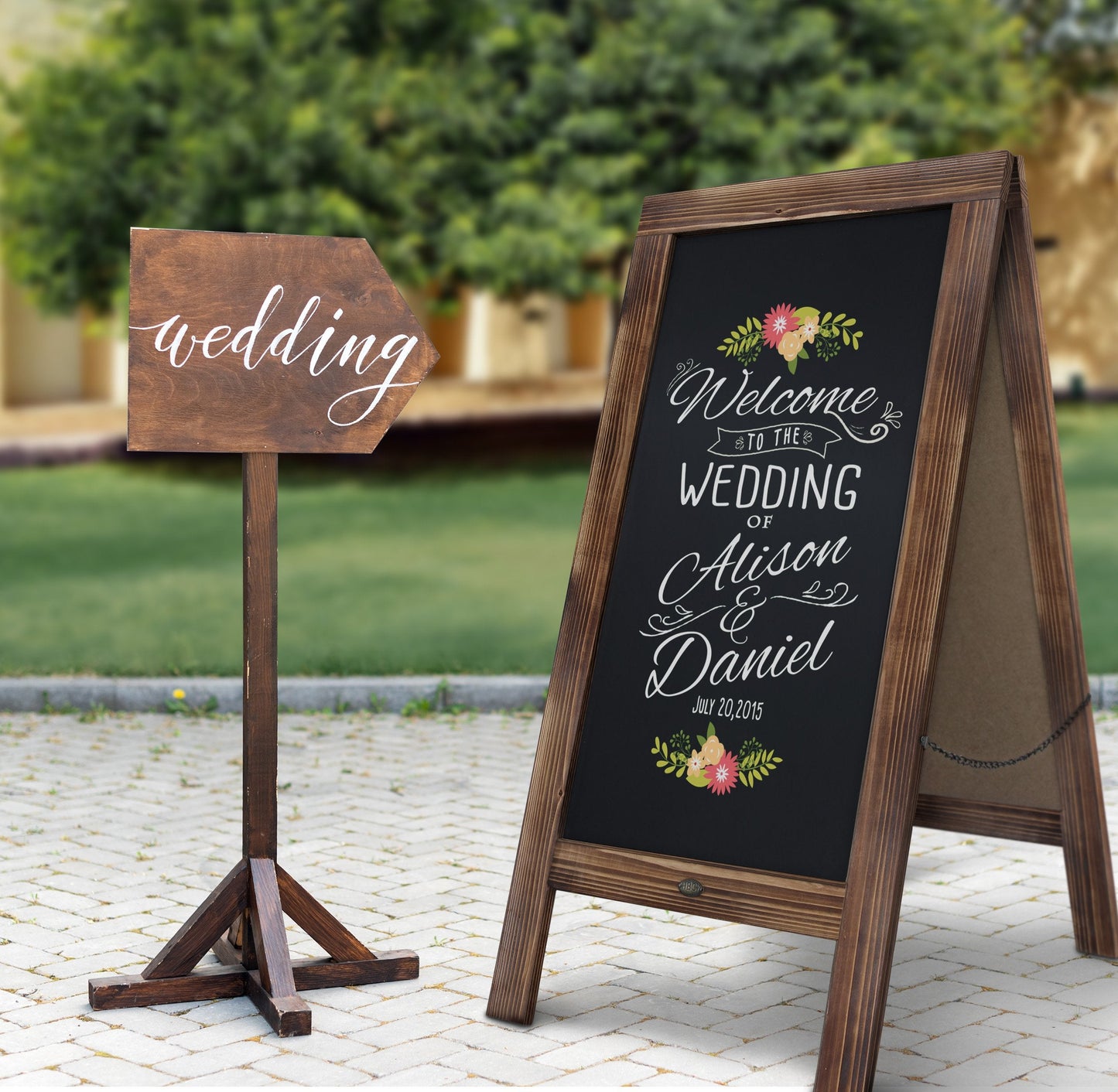 A Frame Chalkboard with Chalk Markers by HBCY Creations: 40x20 Solid Wood A-Frame Sign Gray Double-Sided Magentic Menu Board, Deluxe Set Includes 8 Chalk Markers, 10 Stencils, 2 Magnets