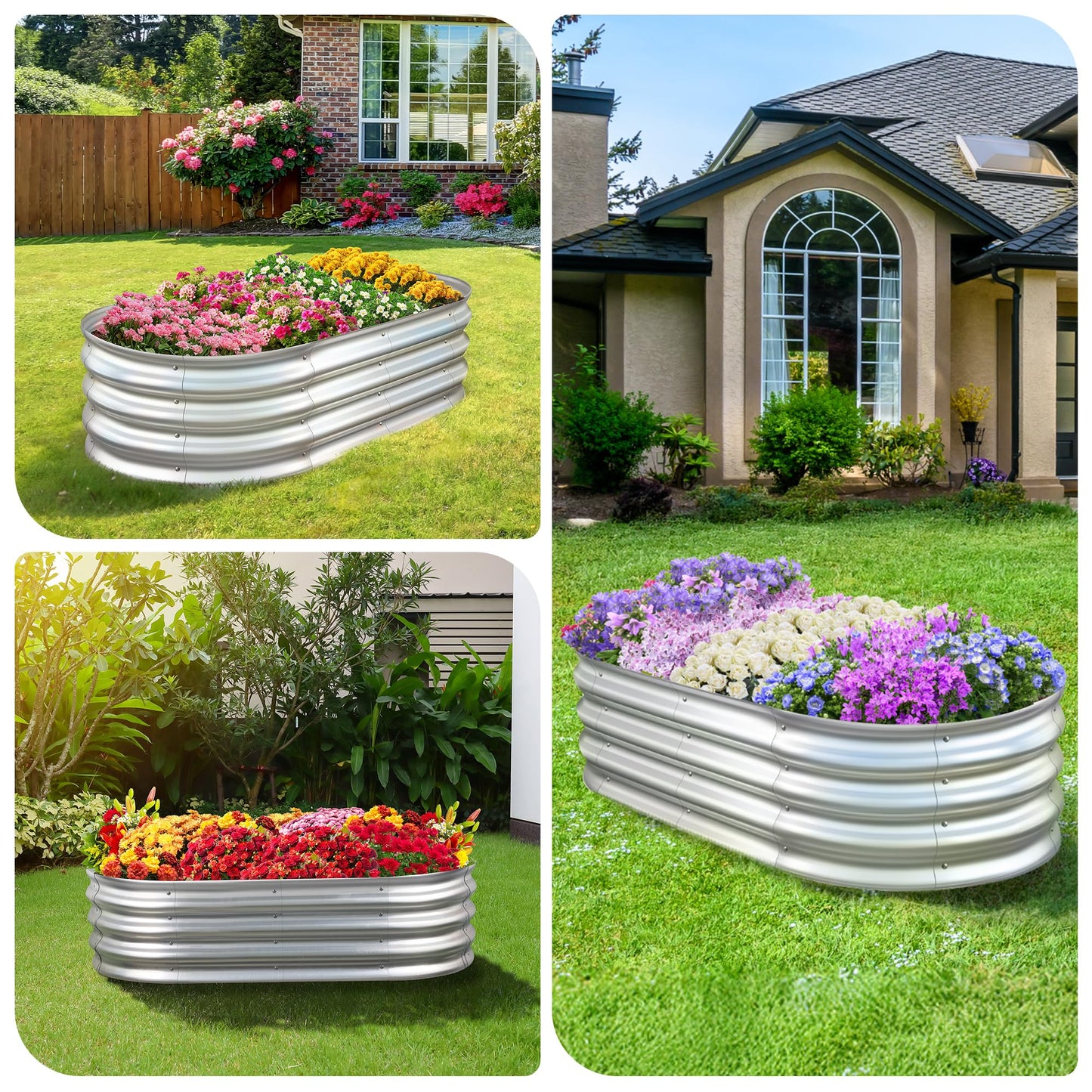 Sponvatt Raised Garden Bed - Outdoor Galvanized Raised Garden Bed Planter Boxes, Large Oval Metal for Gardening Planter Box Kit,Suitable for Vegetables,Herbs, and Flowers Silver (4x2x1Ft)