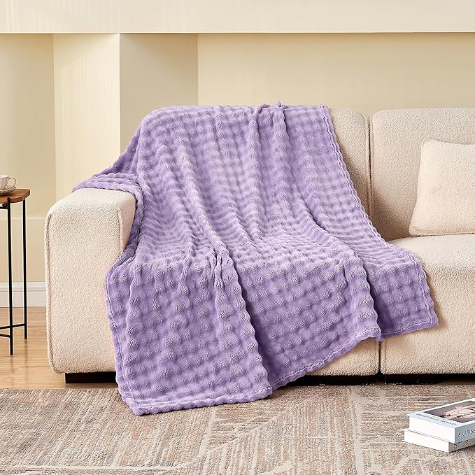SOCHOW Dusty Purple Bubble Fleece Blanket for Couch, Super Soft Cozy Cute Throw Blanket for Women, Decorative Fuzzy Flannel Blanket, 50 x 60 Inches