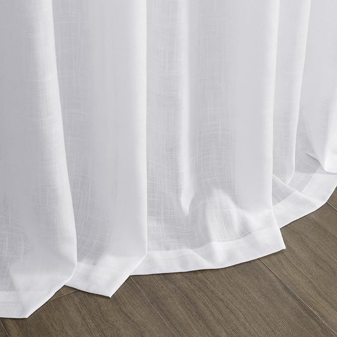 Snow White Linen Curtains 90 Inches Long for Living Room Light Filtering Semi Sheer Curtain Back Tab Luxury Neutral Coastal Modern Farmhouse Decor Drapes for Bedroom Dinner Room 52x90, 2 Panels