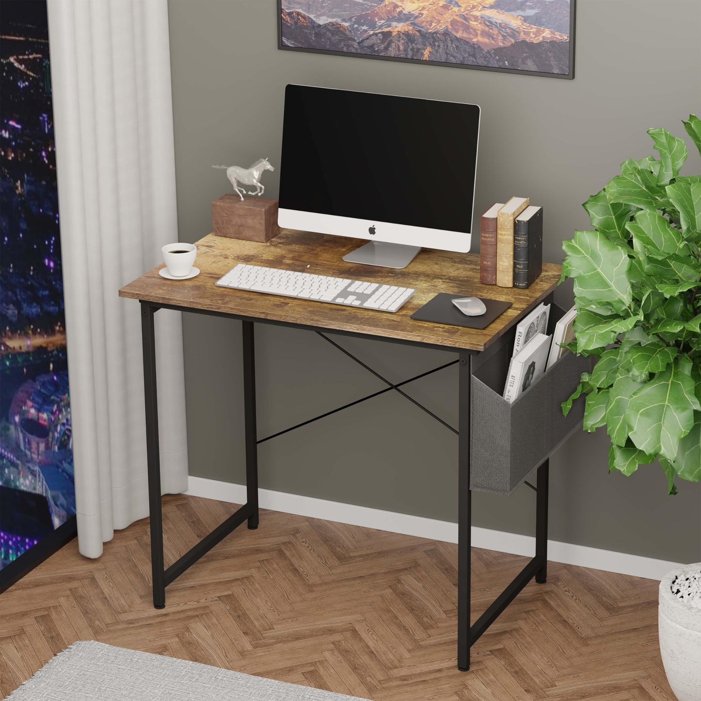 Small Space Writing Desk with Headphone Hooks, Modern Simple Design, Suitable for Study, Home Office and Living Room