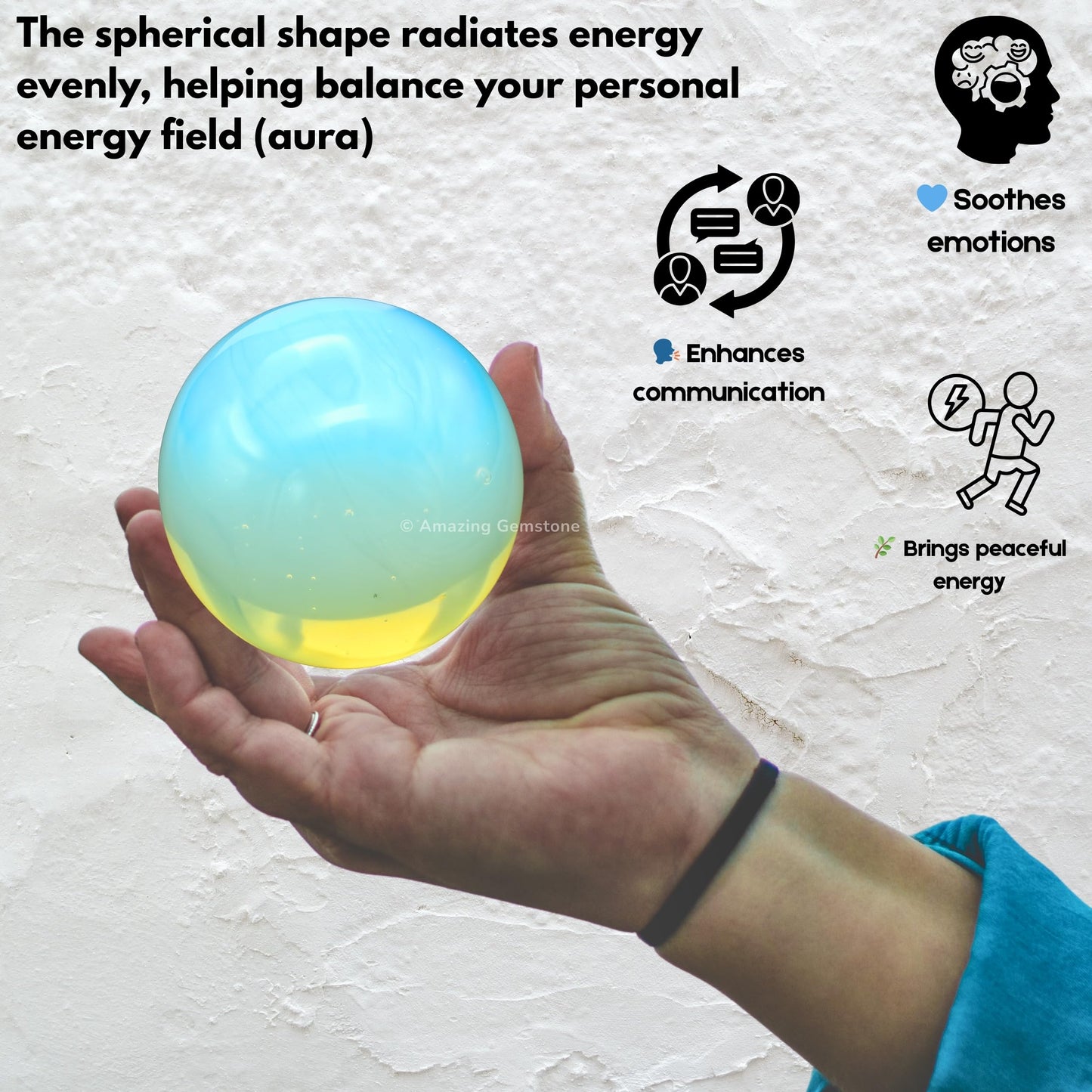 Amazing Gemstone Opalite Crystal Ball with Stand - 2" Inches Crystal Sphere Meditation Balls for Witchcraft and Decorative Balls