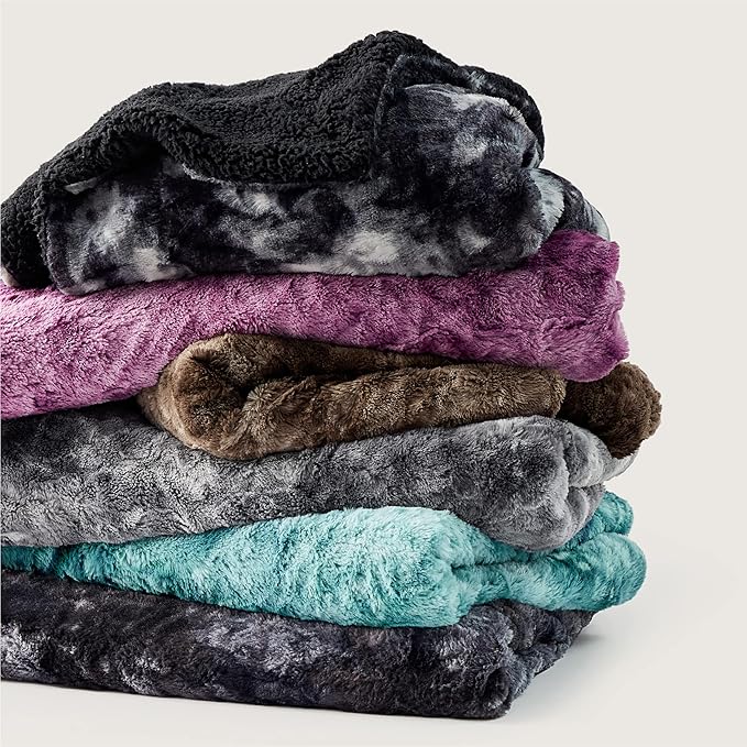 Bedsure Sherpa Blanket King Size - Soft, Fuzzy & Fluffy Faux Fur - Warm, Cozy Blanket for Couch, Sofa and Bed, Tie Dye Design, Purple, 108x90 Inches