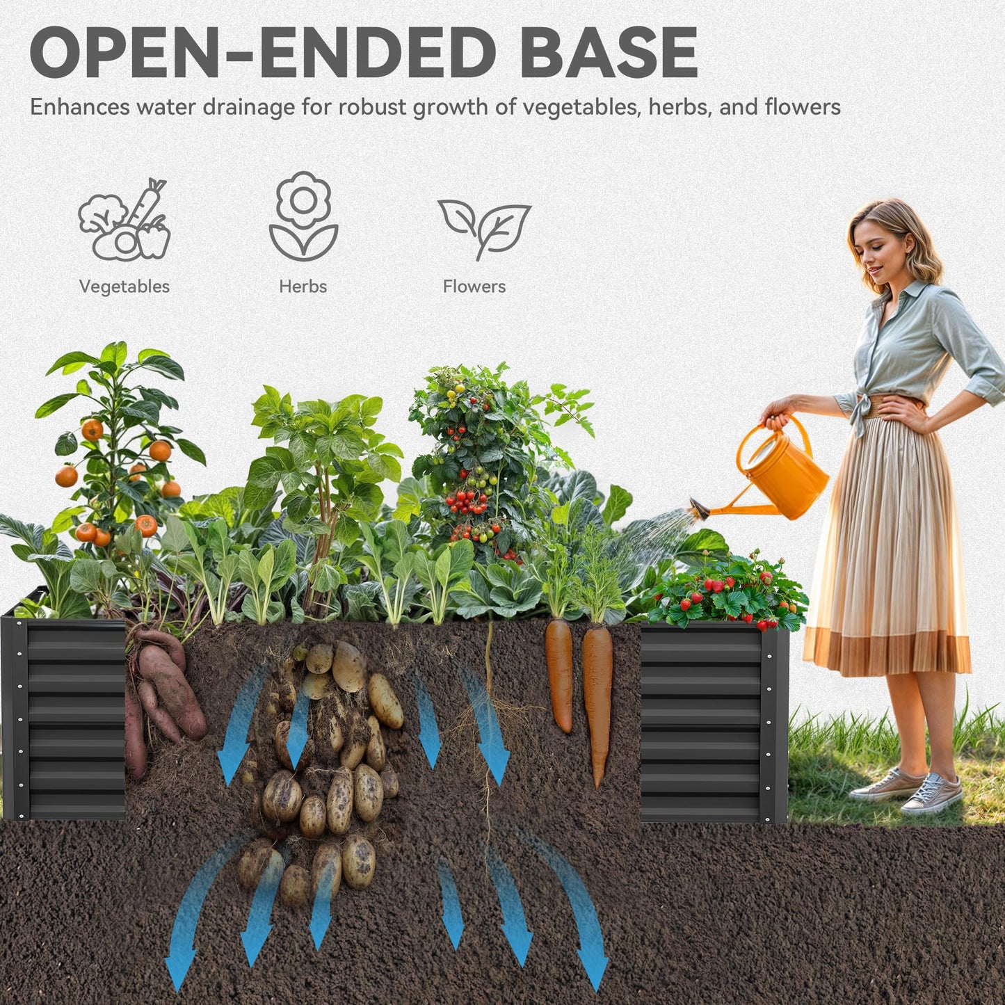YITAHOME 6x3x2 ft 2pcs Galvanized Raised Garden Bed Kit, Large Metal Planter Box with Gloves & Support Rod, Outdoor Flower Bed for Plants Vegetables, Black