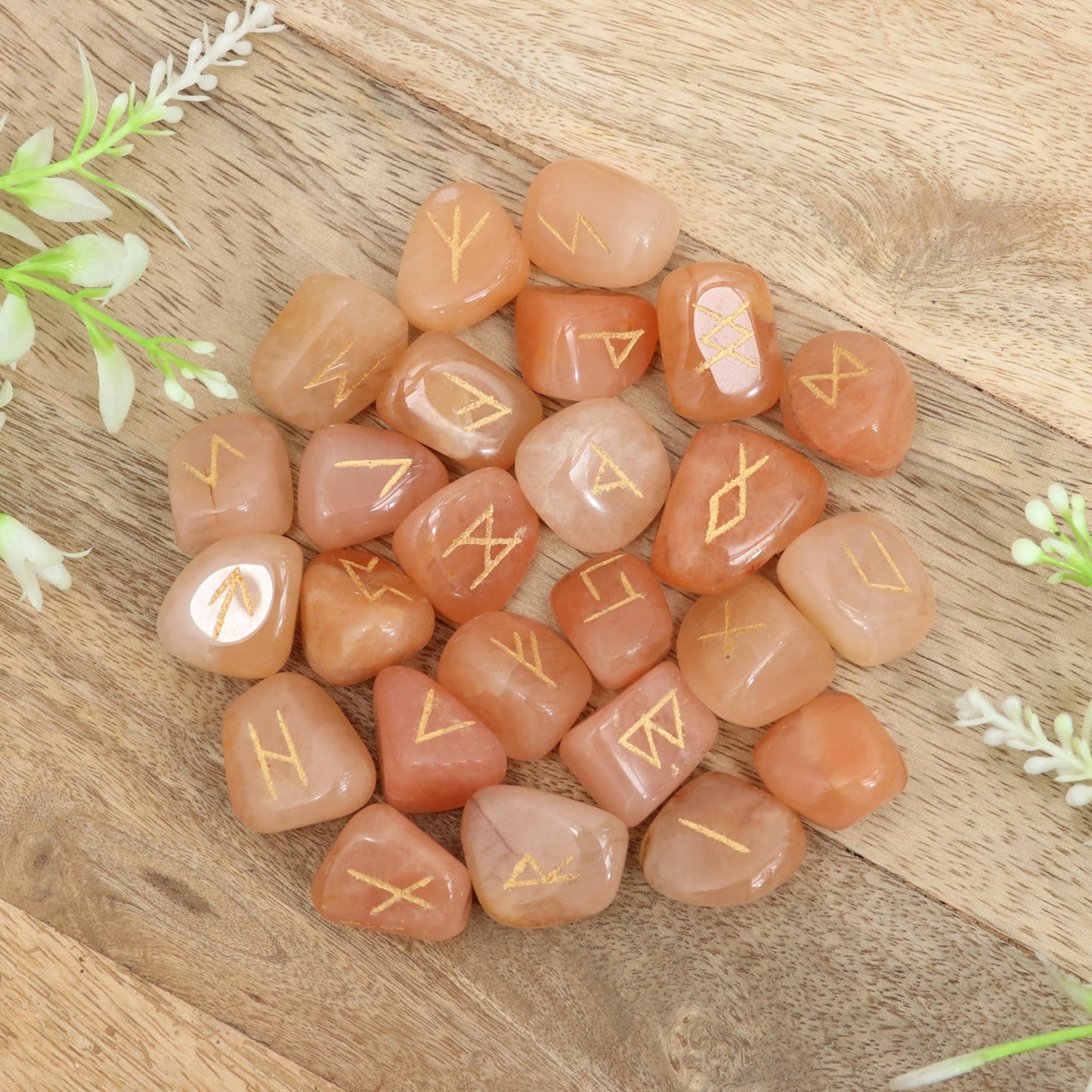 Crocon Red Aventurine Rune Stones Set Engraved with Elder futhark Crystal Runes Set, Reiki Healing runas for Meditation Chakra Balancing, Rune Stone for Beginners with Crystal Guide & Pouch |15-20 mm