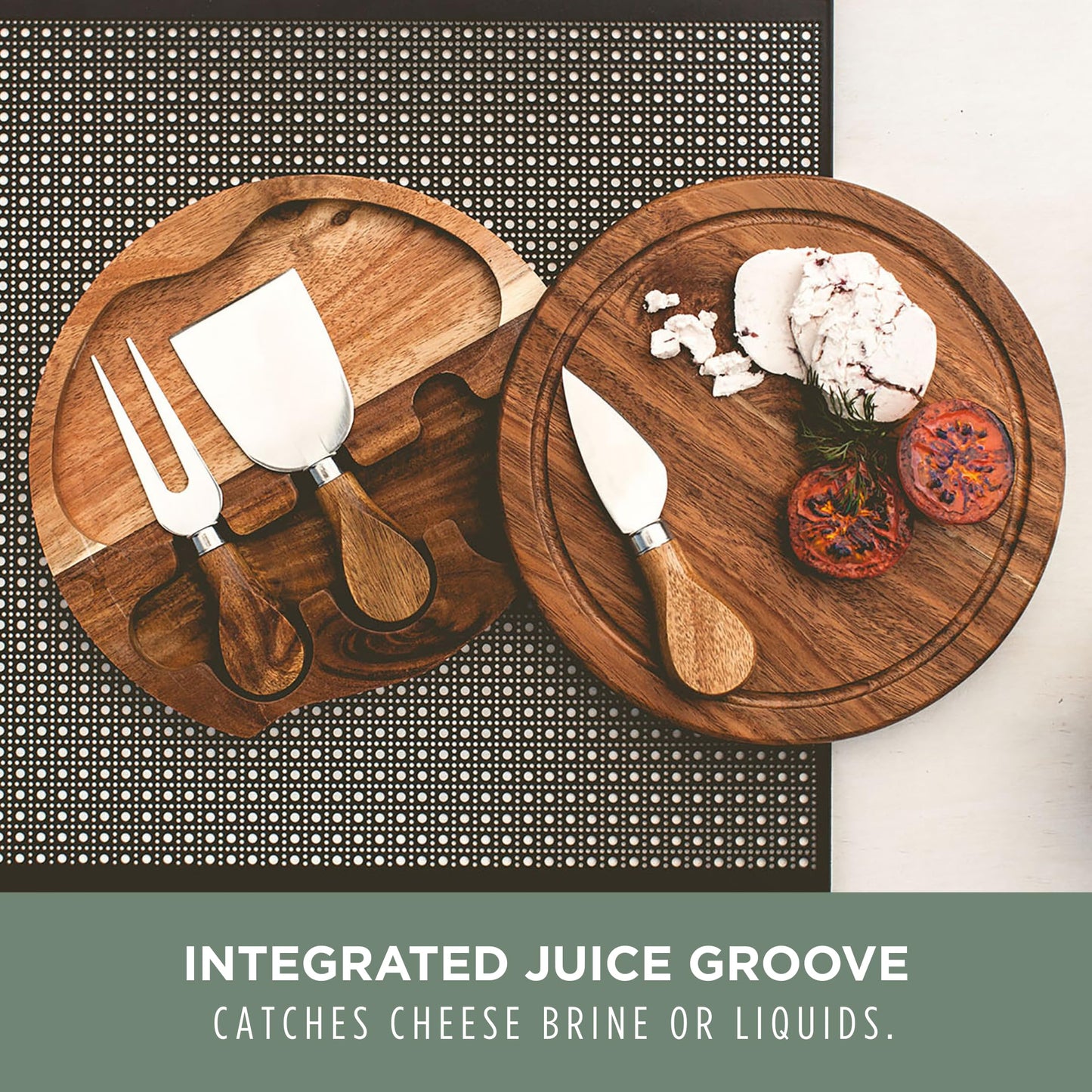 TOSCANA - a Picnic Time brand Acacia Brie Cheese Board and Knife Set - Charcuterie Board Set - Wood Cutting Board, (Acacia Wood) 7.5 Inches