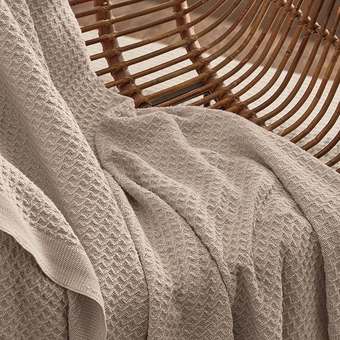 Bedsure 100% Cotton Blanket Twin XL Size for Bed - Breathable and Soft, Waffle Weave Blanket for Summer Spring, Tan, 66x90 inches
