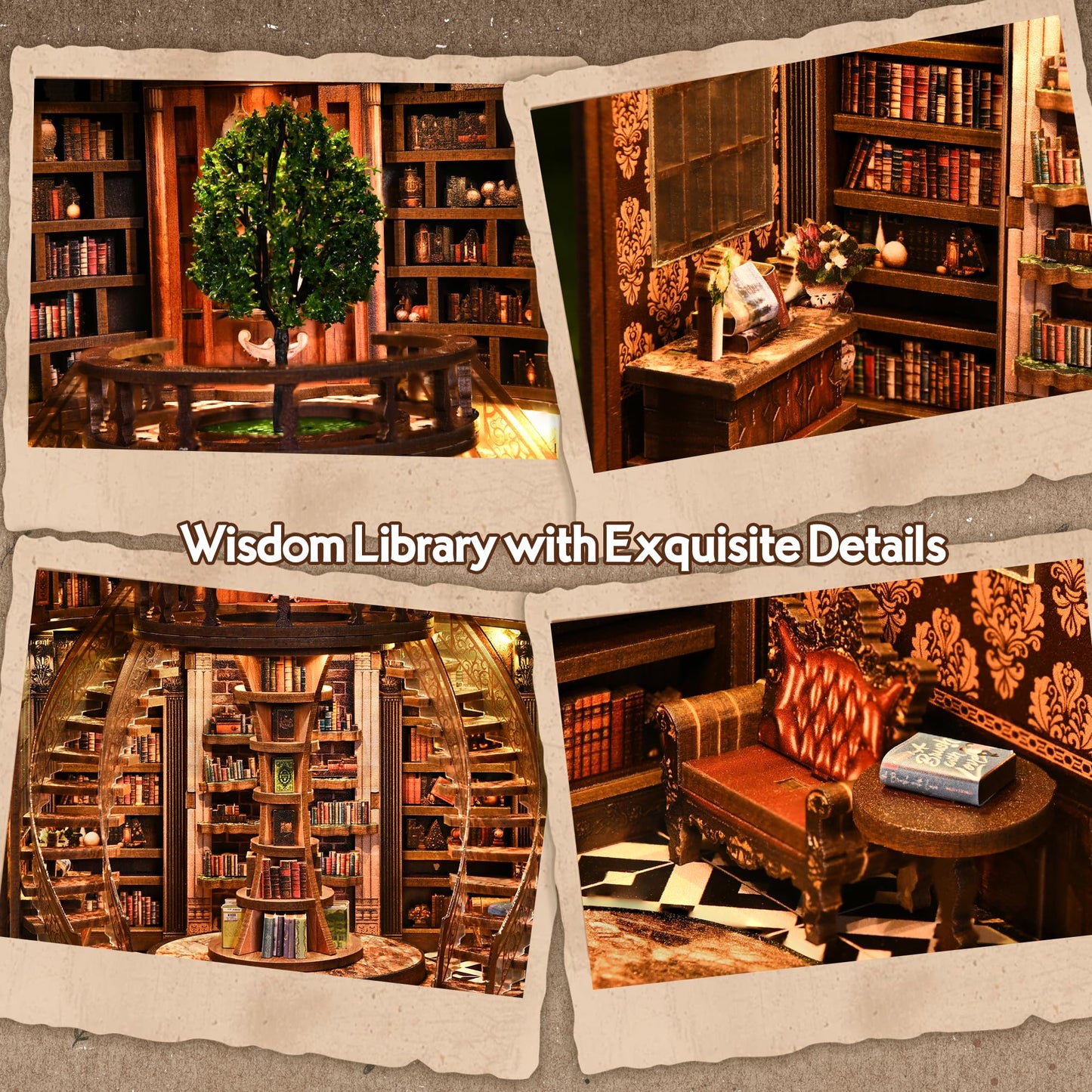 Soothee DIY Book Nook Kit with LED Lights | 3D Puzzles for Adults & Teens, Miniatures and Model Building Kits for Bookshelf Decor, Relaxing & Unique Gift for Craft Lovers | Wisdom Library