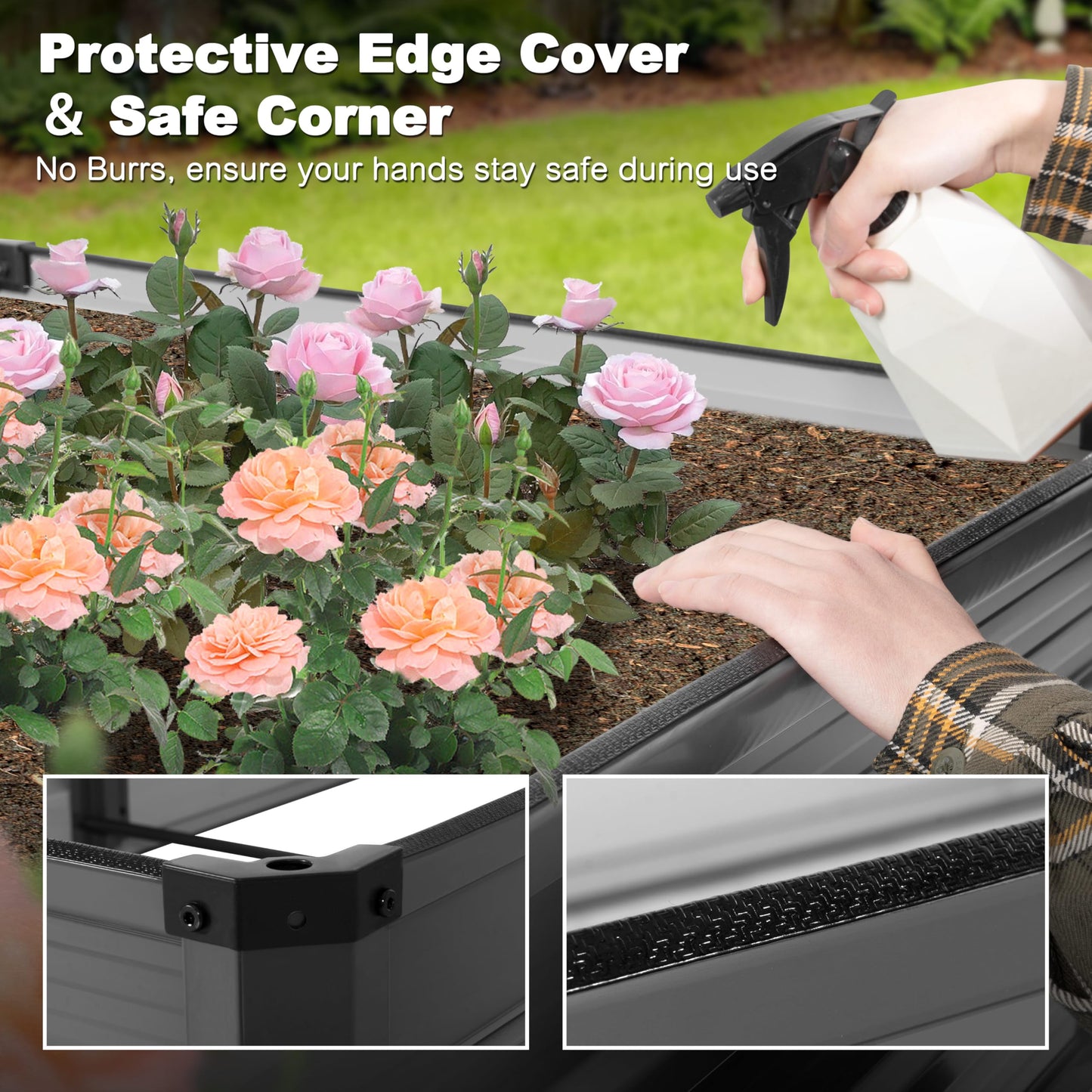 NUU GARDEN Rectangular Galvanized Raised Garden Bed for Gardening Elevated Planting Metal Planter Box Outdoor Patio Planting Bed for Vegetables Flowers Herb, Dark Gray