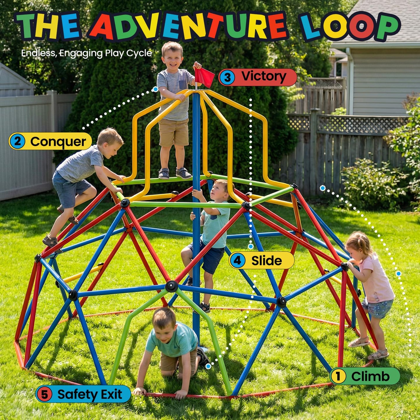 Zupapa 10FT Climbing Dome with Tower, Outdoor 10FT Geometric Dome Climber Tower for Kids 3-10 Supporting 1200 lbs, Easy Assembly Playground Jungle Gym Backyard Play Equipment