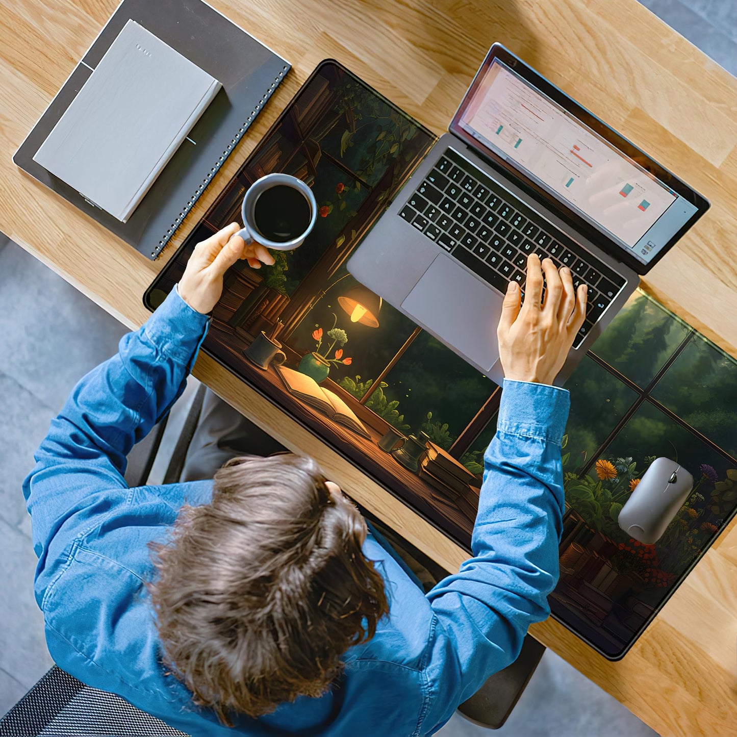 Anime Dark Green Plants Desk Mat Cute XXL Large Extended Mouse Pad Gaming, Lofi Aesthetic Computer Laptop Keyboard and Mouse Mat, Desk Accessories for Women Office Decor Mousepad, 31.5x15.75 in