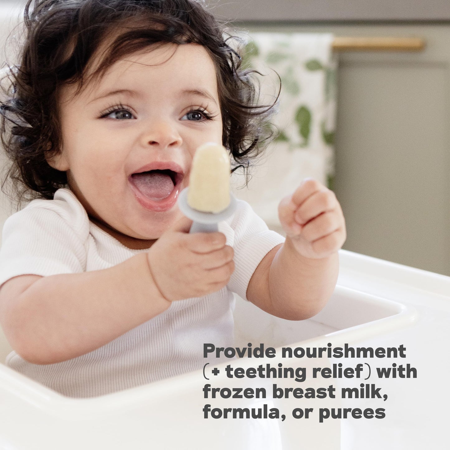 ezpz Tiny Pops (Pewter) - 4 Months+ - Popsicle Mold Set with Two Wands for Infants - Baby-Led Weaning + Teething Essentials