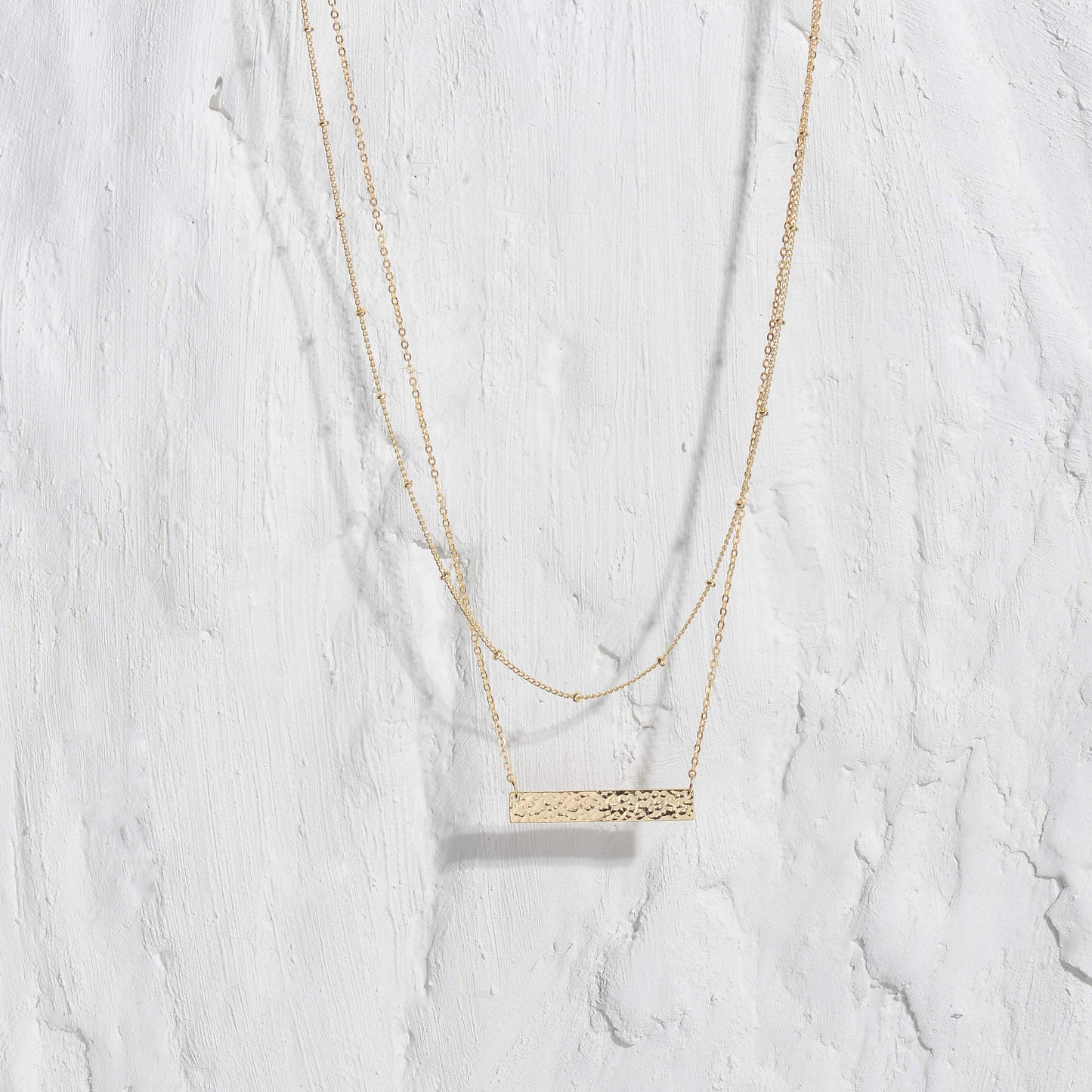 MEVECCO Gold Layered Bar Necklace for Women,18K Gold Plated Cute Balance Horizontal Charm Satellite Bead Chain Necklace