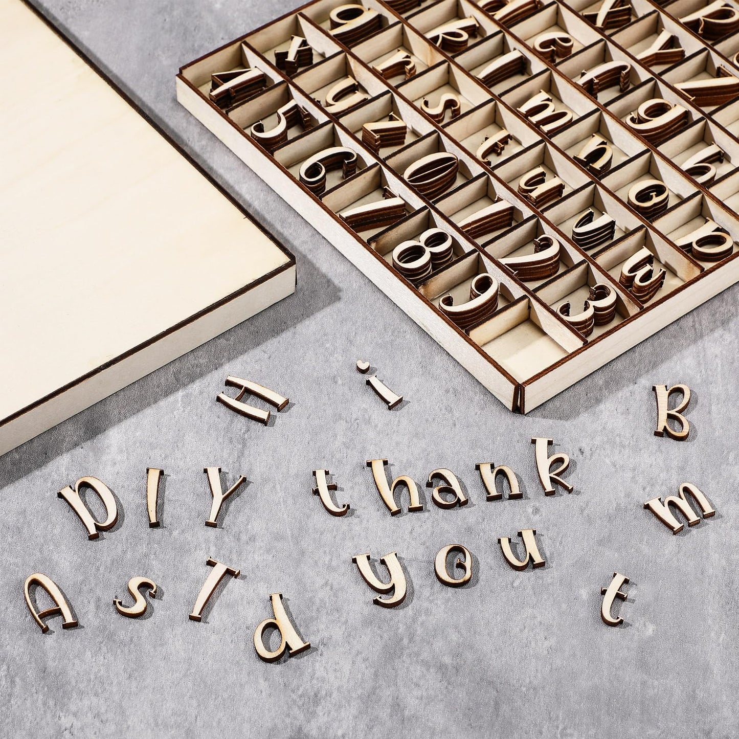 Geelin 248 Pcs 1 Inch Wood Alphabet Letters Numbers with Storage Box Blank Unfinished Wooden Letters Numbers with Rustic Storage Tray for Spelling Learning Education DIY Crafts