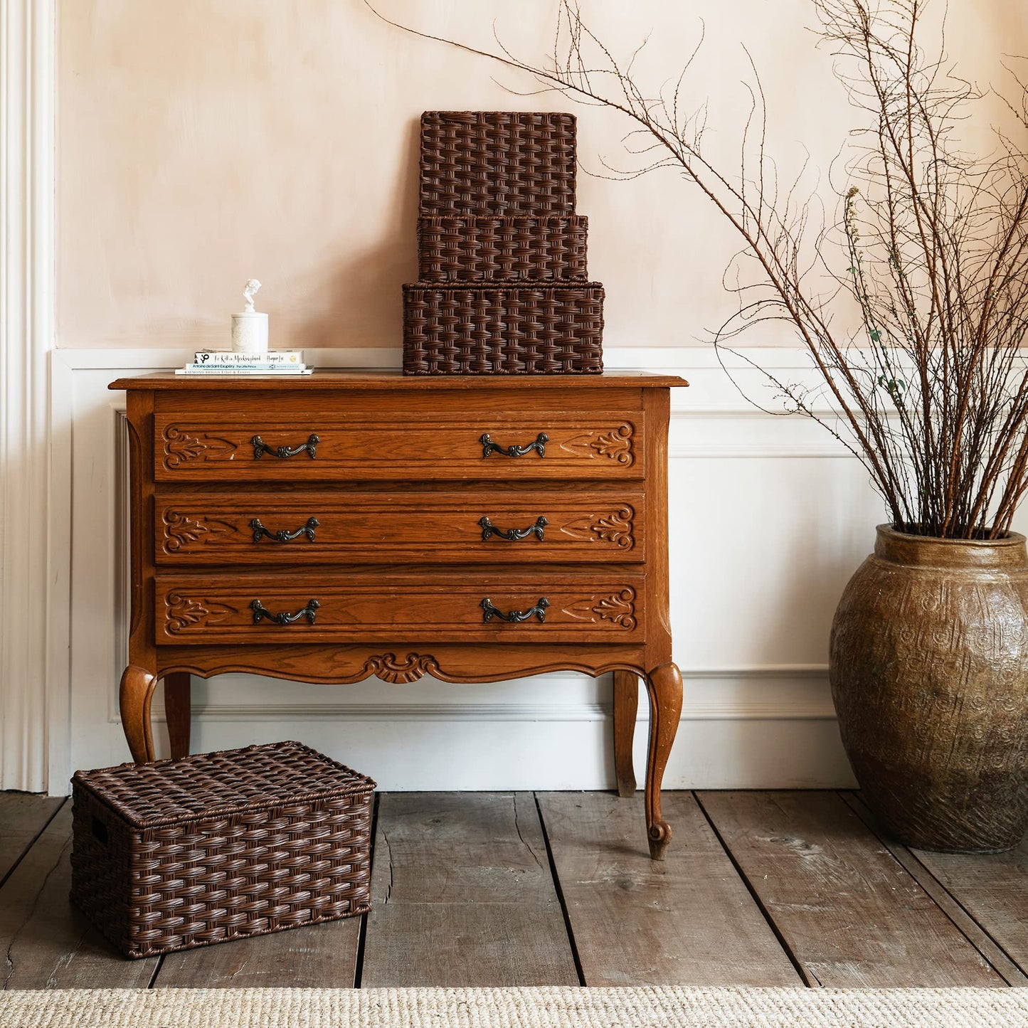 GRANNY SAYS Wicker Baskets with Lids, Set of 3 Decorative Storage Boxes, Woven Basket for Organizing, Storage and Organizer Baskets, Brown, 3-Pack