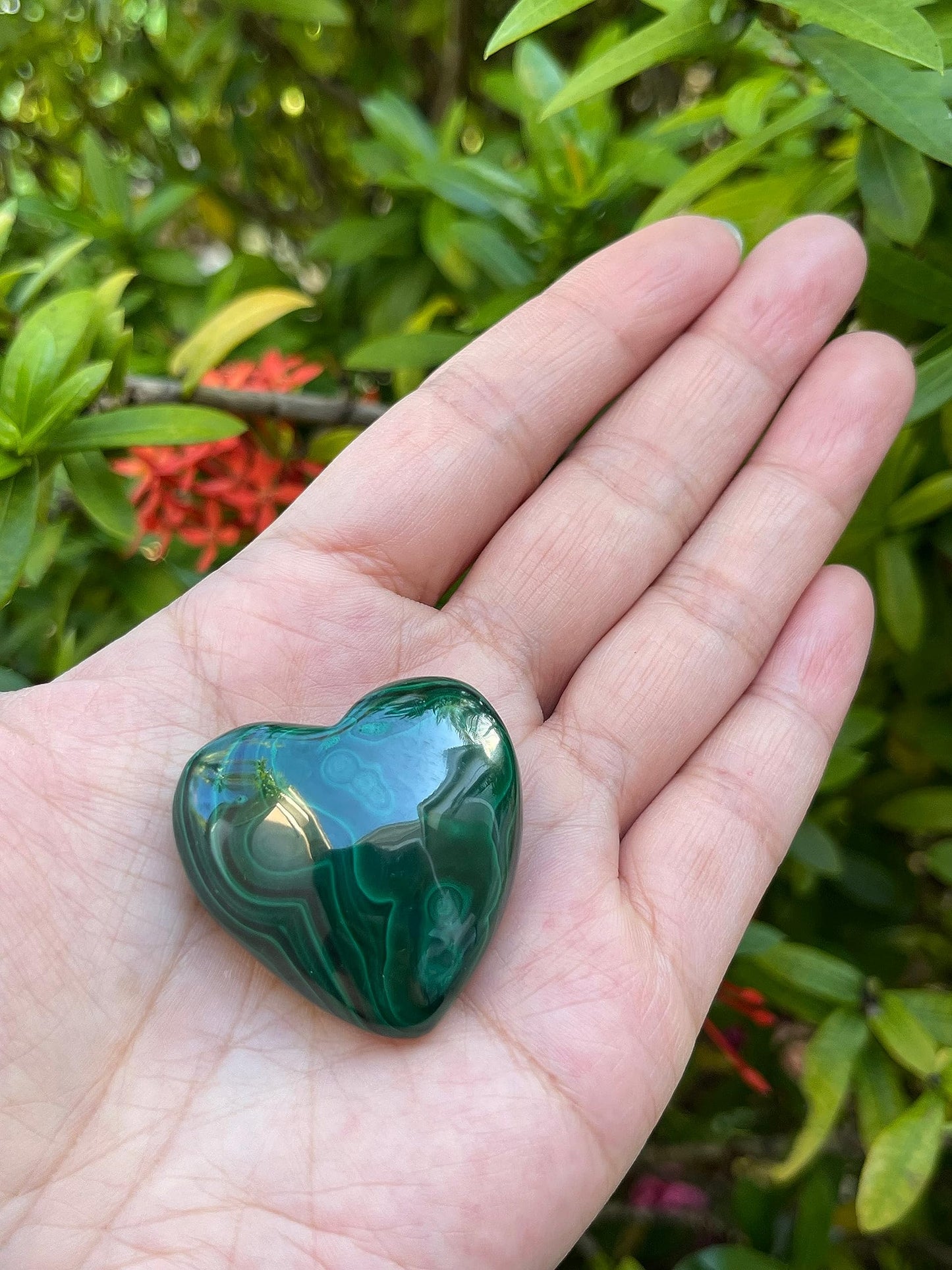 Malachite Gemstone Hearts, Polished Malachite Puffy Hearts, Malachite Crystal Palm Stone, Malachite Healing Crystal Hearts (1 Heart)